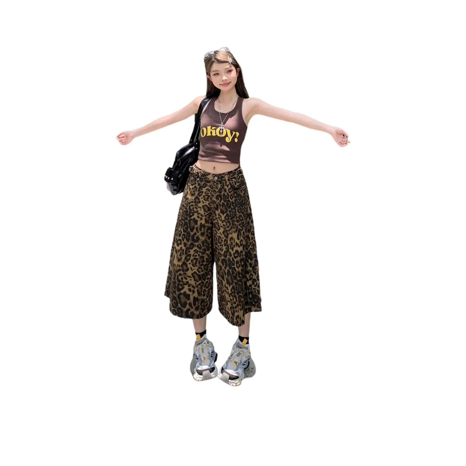 NVRFRGT Леопардовый принт Штаны капри Женские Джинсы