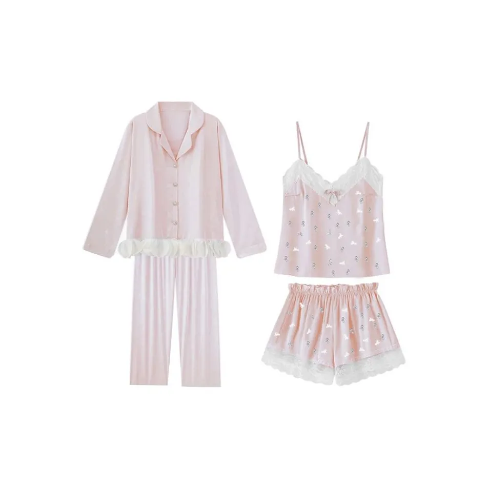 MEIJIAO Сексуальный Длинный рукав Брюки Лето Комплект пижамы Четырехпредметный комплект Женские