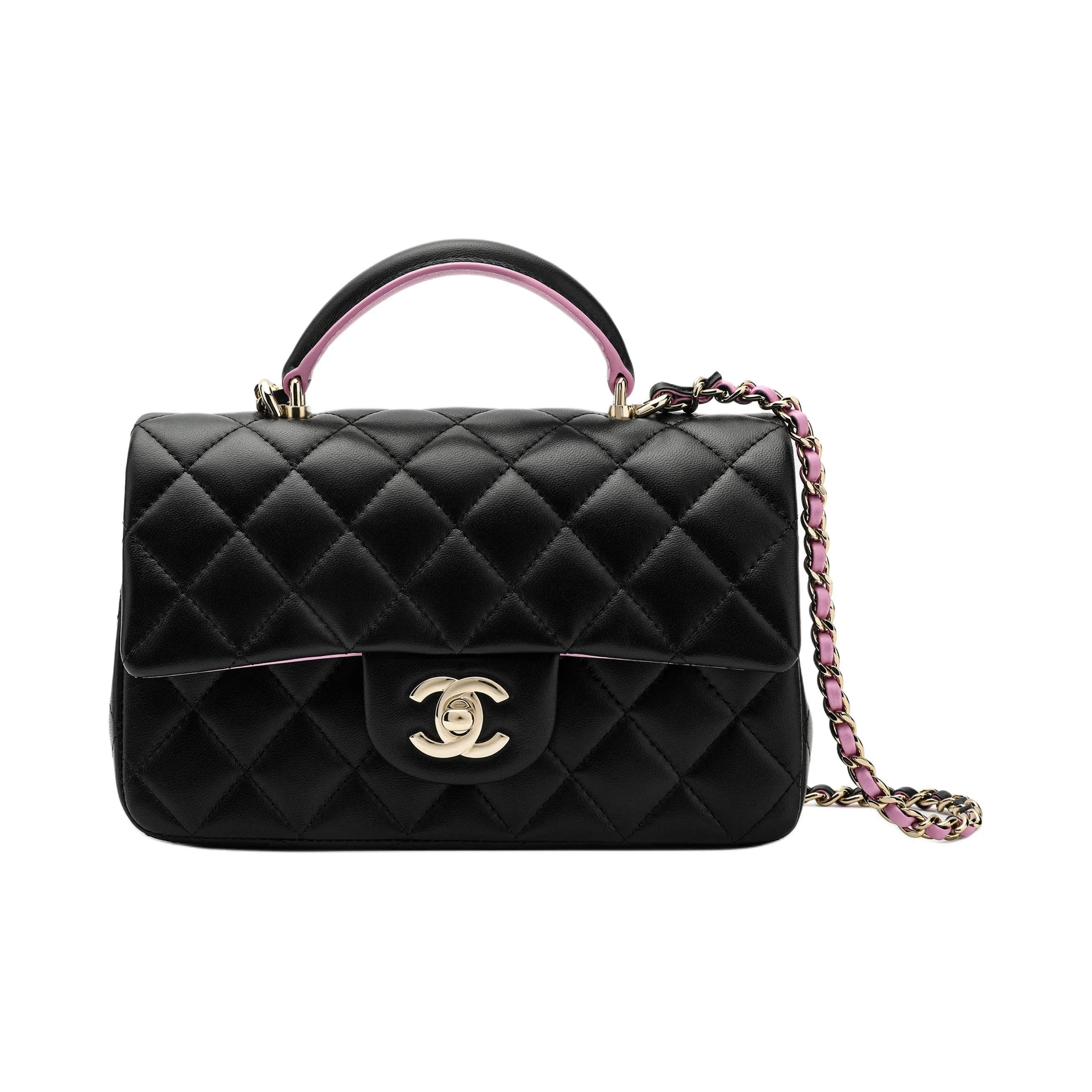 CHANEL Mini Classic Flap Bag With Handle Black/Pink AS2431