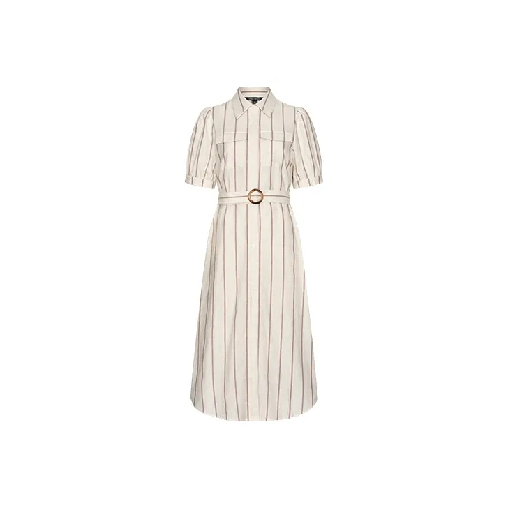 URBAN REVIVO Экрю Полосы Женские Короткие Платья с Рукавами