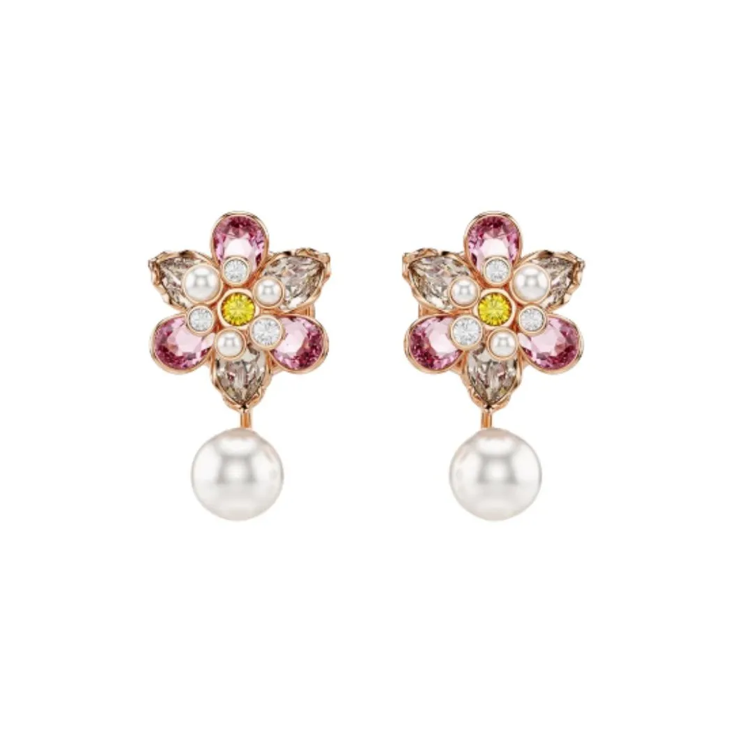 Swarovski Искусственный кристалл Искусственная жемчужина Серьги с покрытием из розового золота Унисекс Розовый