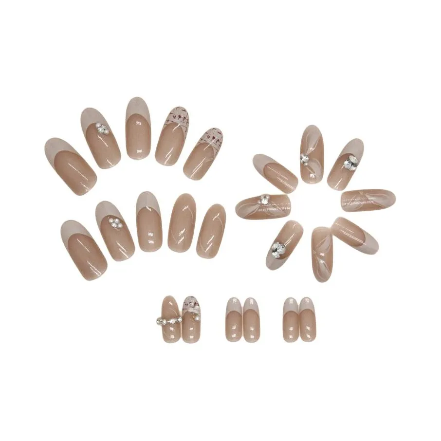 XUNQIANSE Ромб Nail Art Цветочный Кожа Убеждающий Фальшивый Ногтевой Ручной Овальный Телесный Смужка Флашер 24 шт
