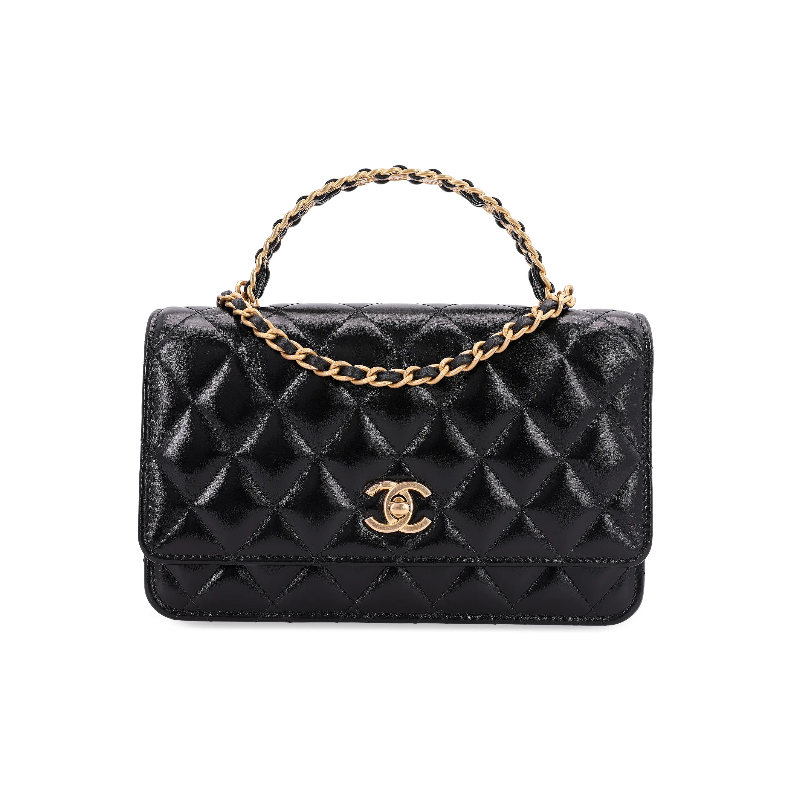 CHANEL Cow Leather Wallet On Chain Wallet Handbag Women's Black