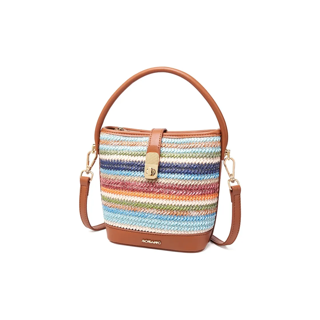 AOKANG Ткань Ведрообразная Сумка Сумка через плечо Сумка Маленькая Женская Радужная Бежевая Абрикосовая