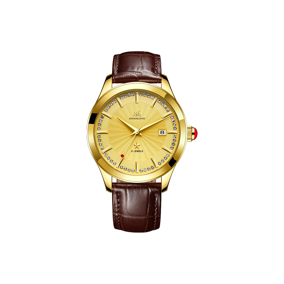 Шанхай Автоматический Механический Механизм Ремешок Ремешок Часы Мужские Белый Циферблат