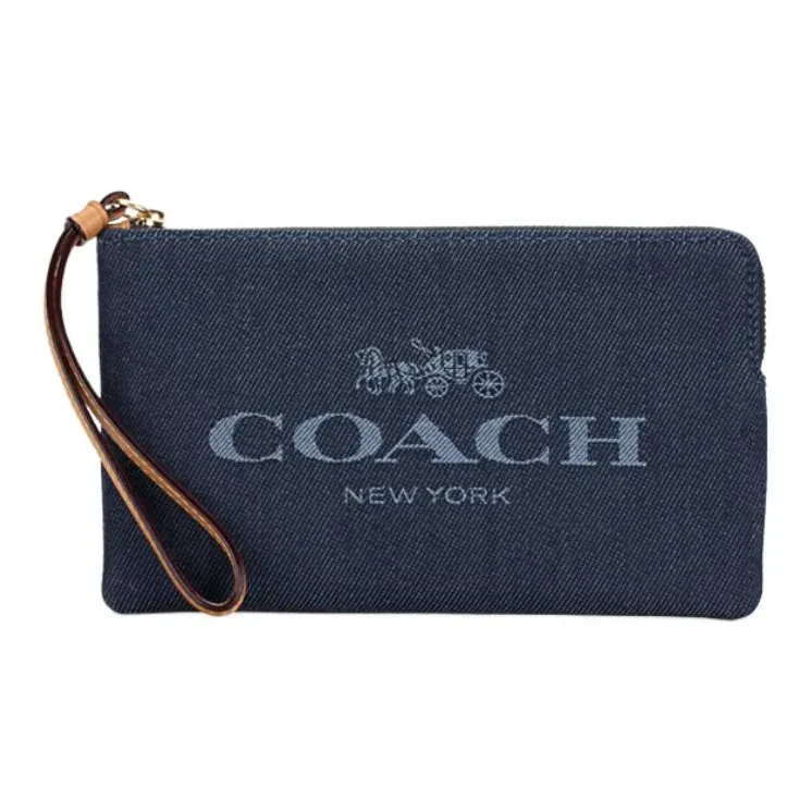 COACH Corner Zip Denim With Waxed Leather Chetta Coin Pocket Wallet Clutch Medium Size Men's Denim Denim Blue
