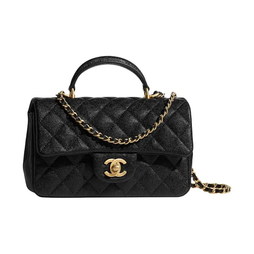 CHANEL Classic Flap CF Grain Calfskin Chain Bag Handbag, Crossbody Bag, Shoulder Bag Mini Women's Black