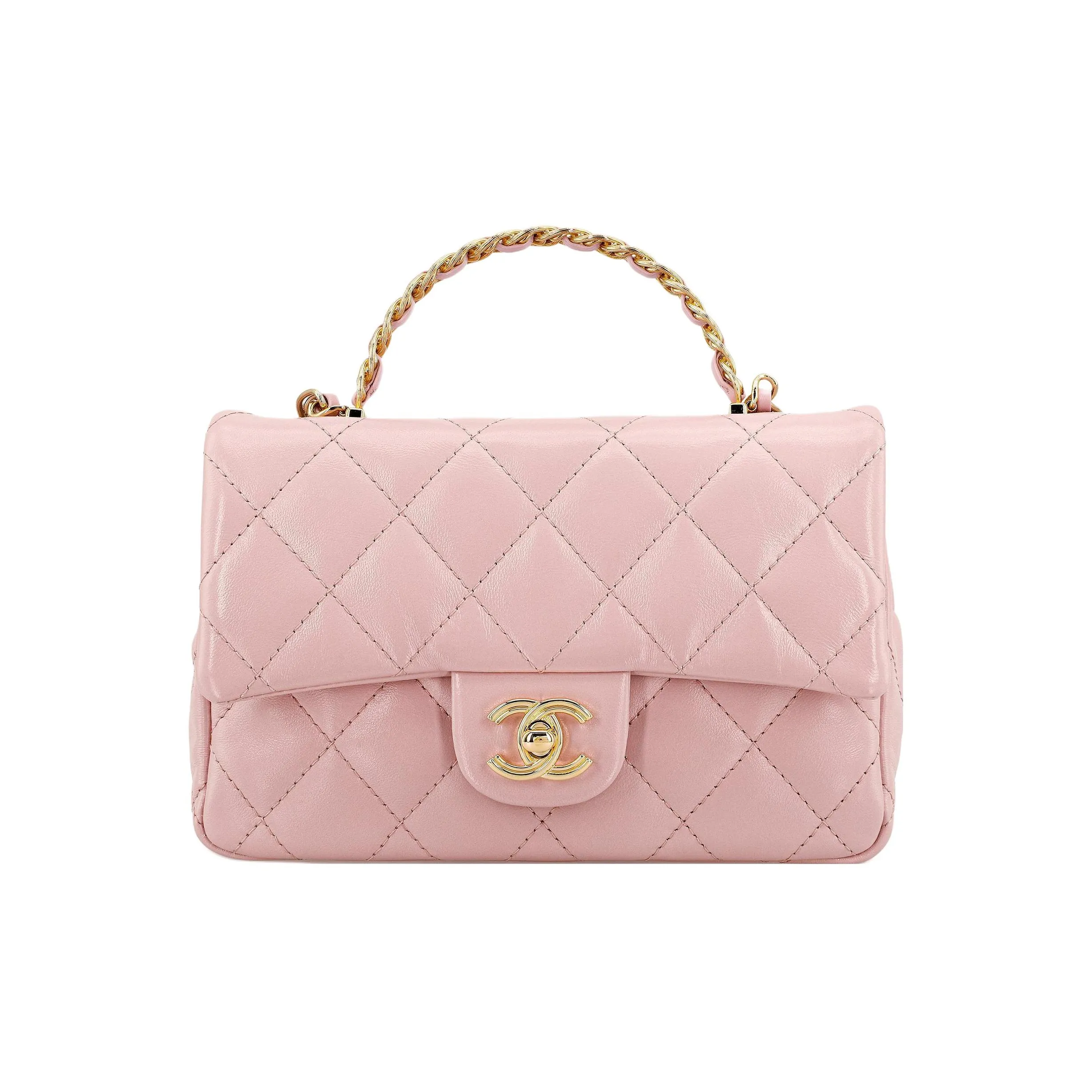CHANEL Bright Lambskin Flap Bag, Shoulder Bag, Crossbody Bag, Handbag Trumpets Women's Light Pink