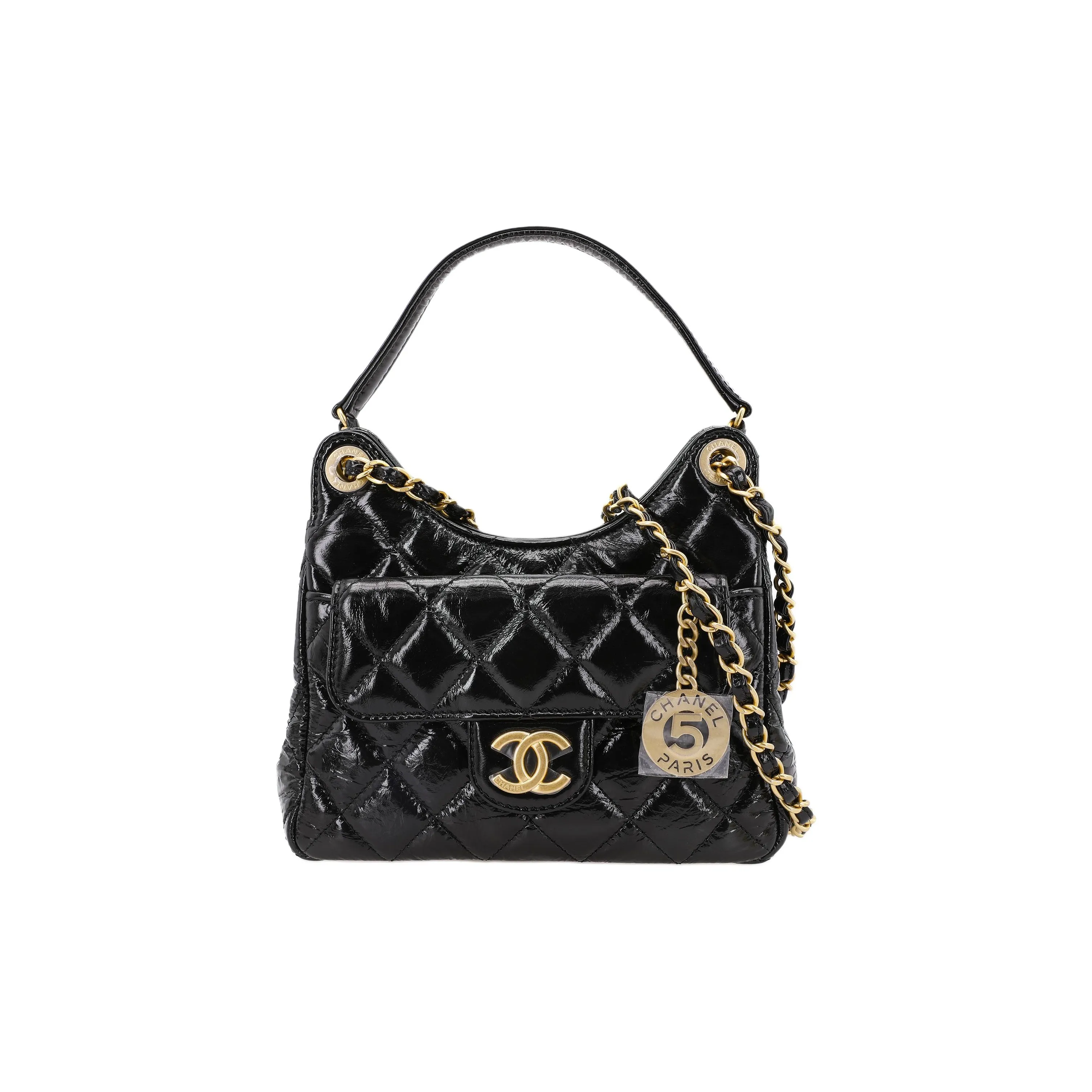 CHANEL Cow Leather Shoulder Bags Trumpets Women's Black
