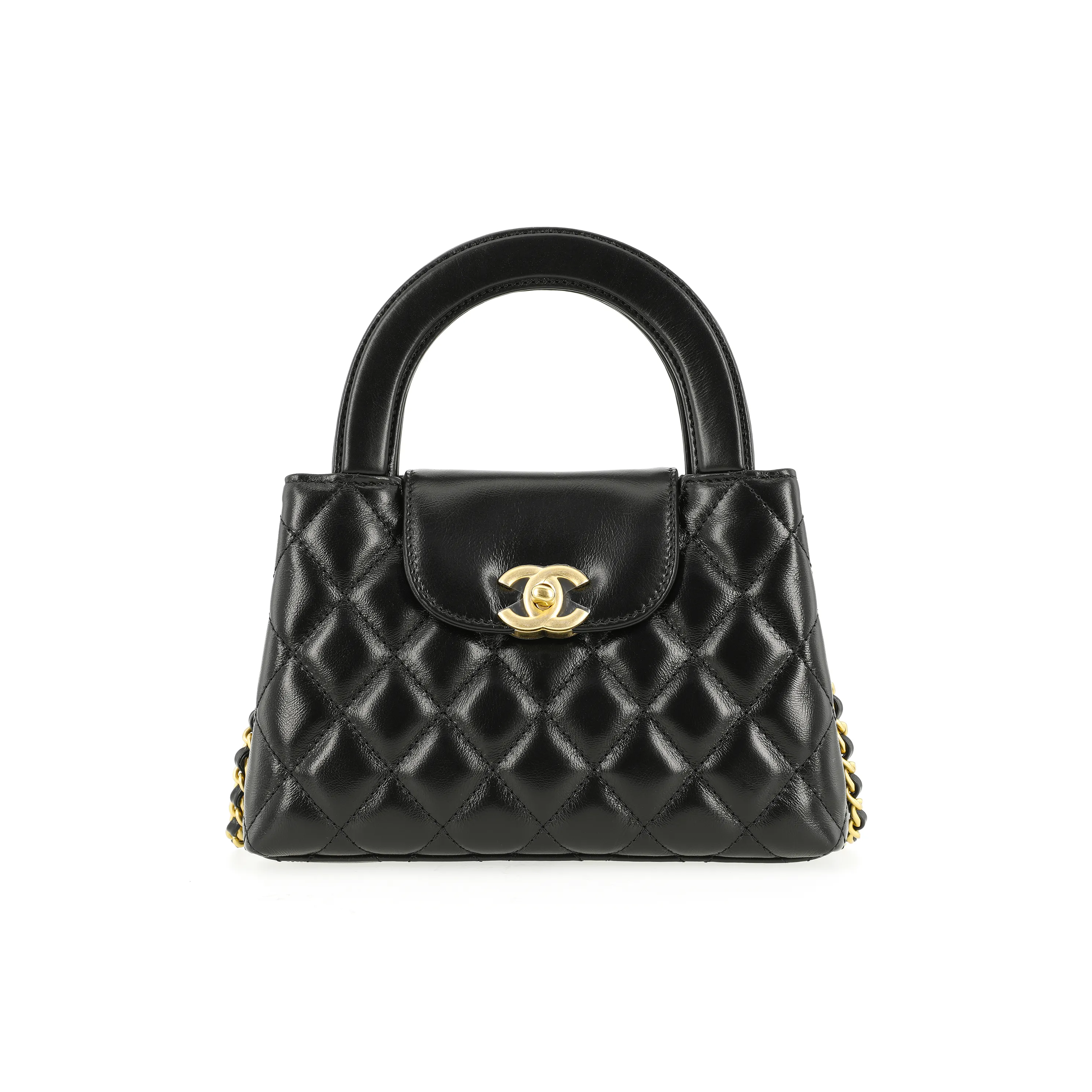CHANEL 23K Kelly Shiny Aged Calfskin Gold-Tone Metal Mini Handbag Black