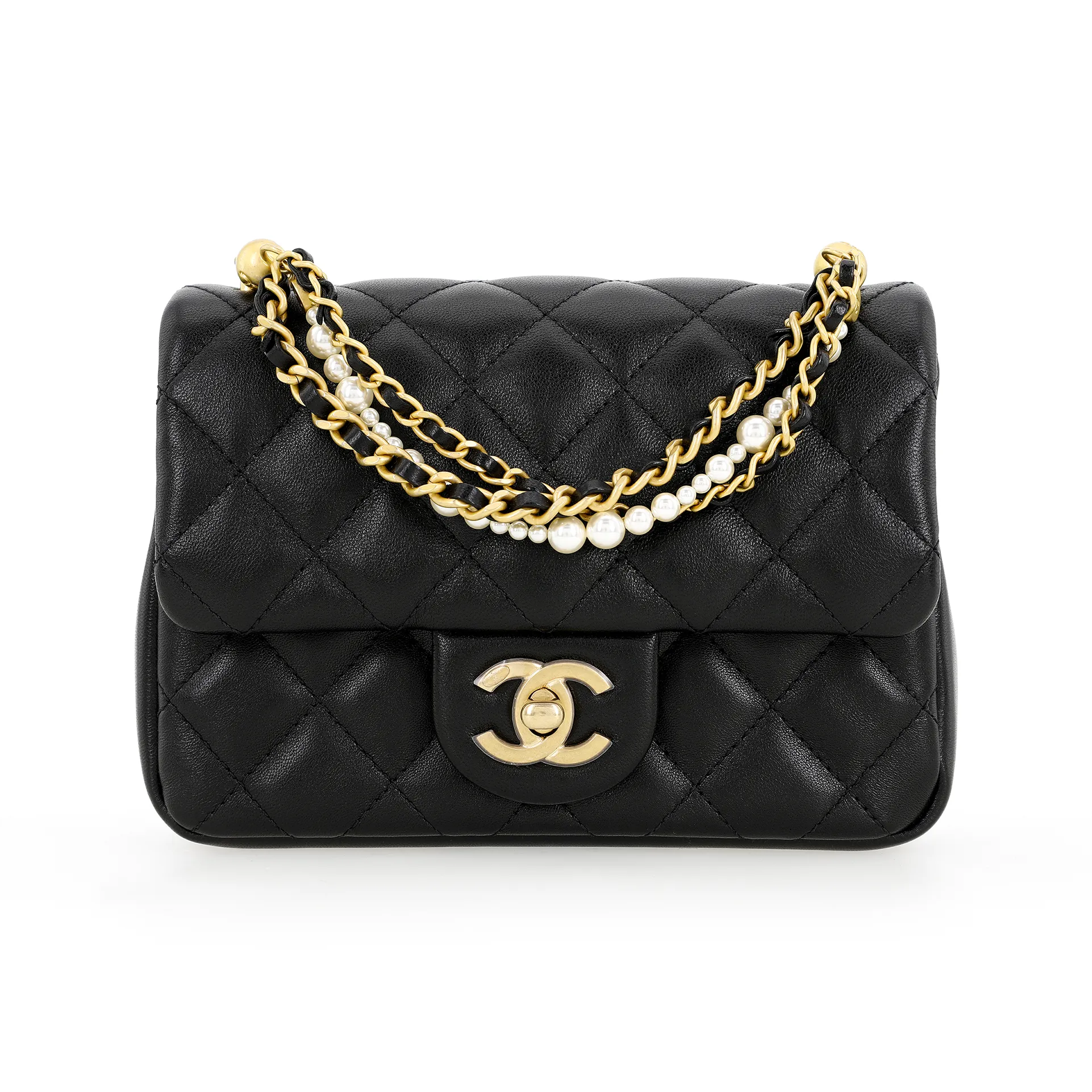 CHANEL Lambskin Shiny Flap Bag, Shoulder Bag, Crossbody Bag Mini Women's Black