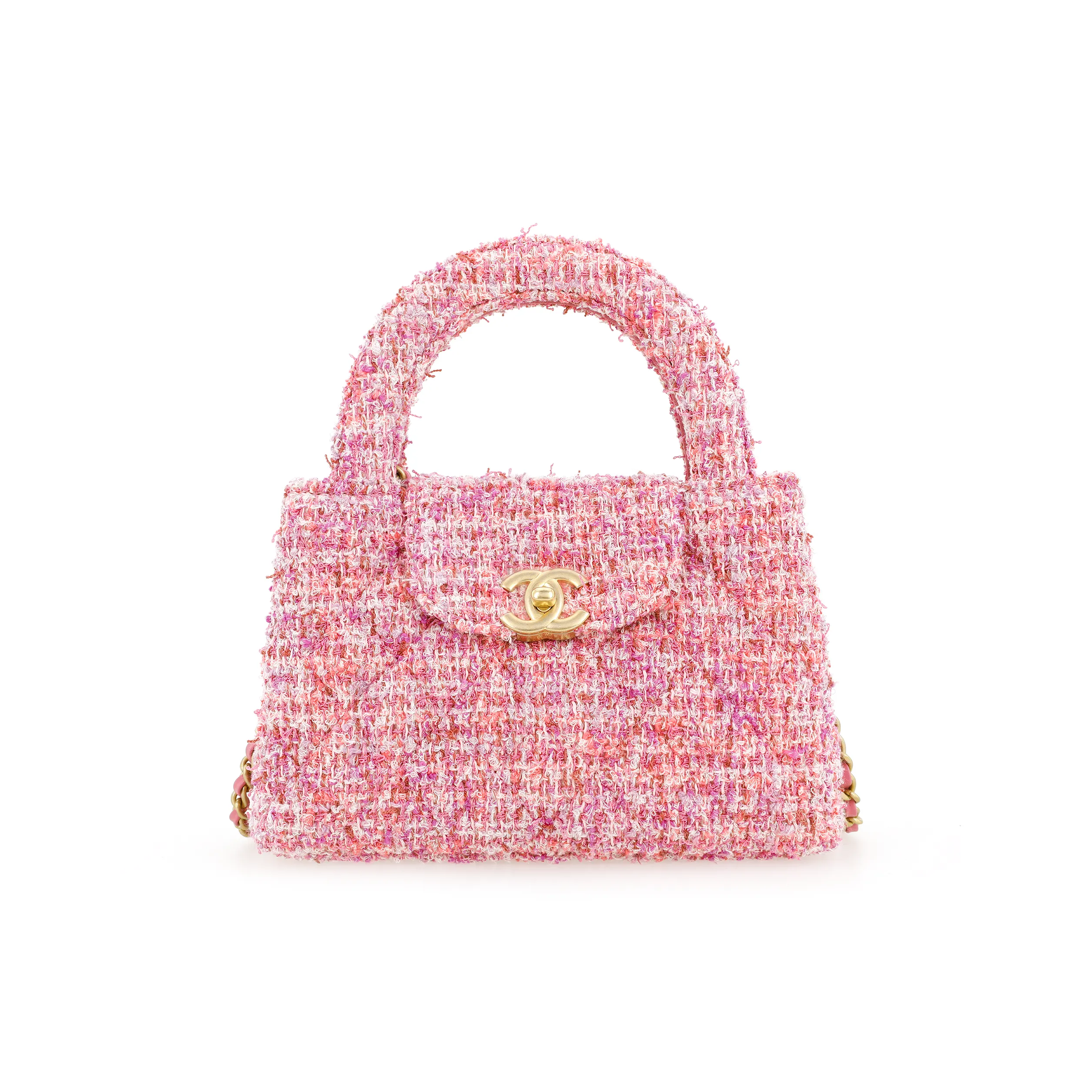 CHANEL Tweed Woven Woolen Crossbody One Shoulder Handbag Mini Women's Pink & Ivory