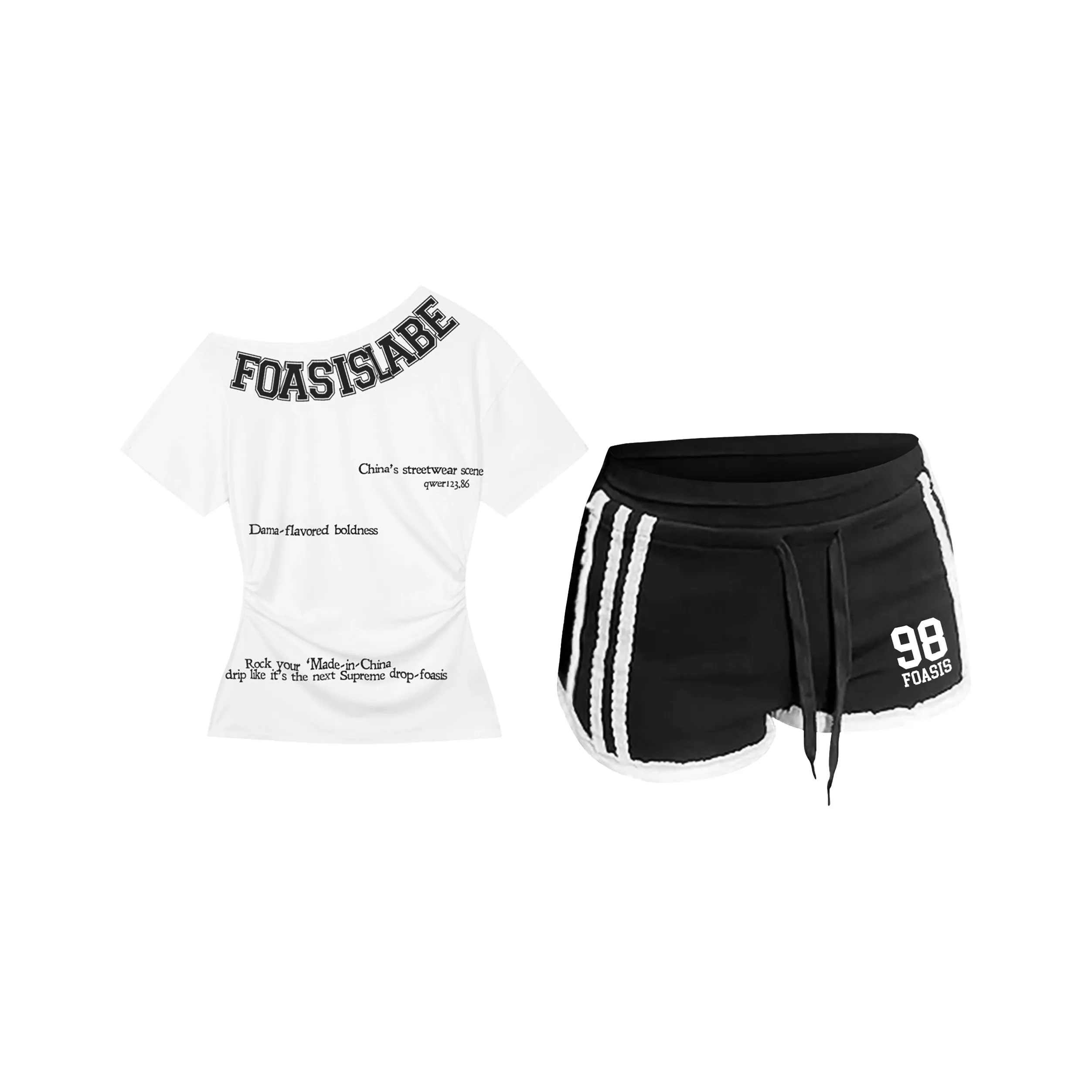 FOASIS Белый топ + черные шорты Женские Повседневные костюмы