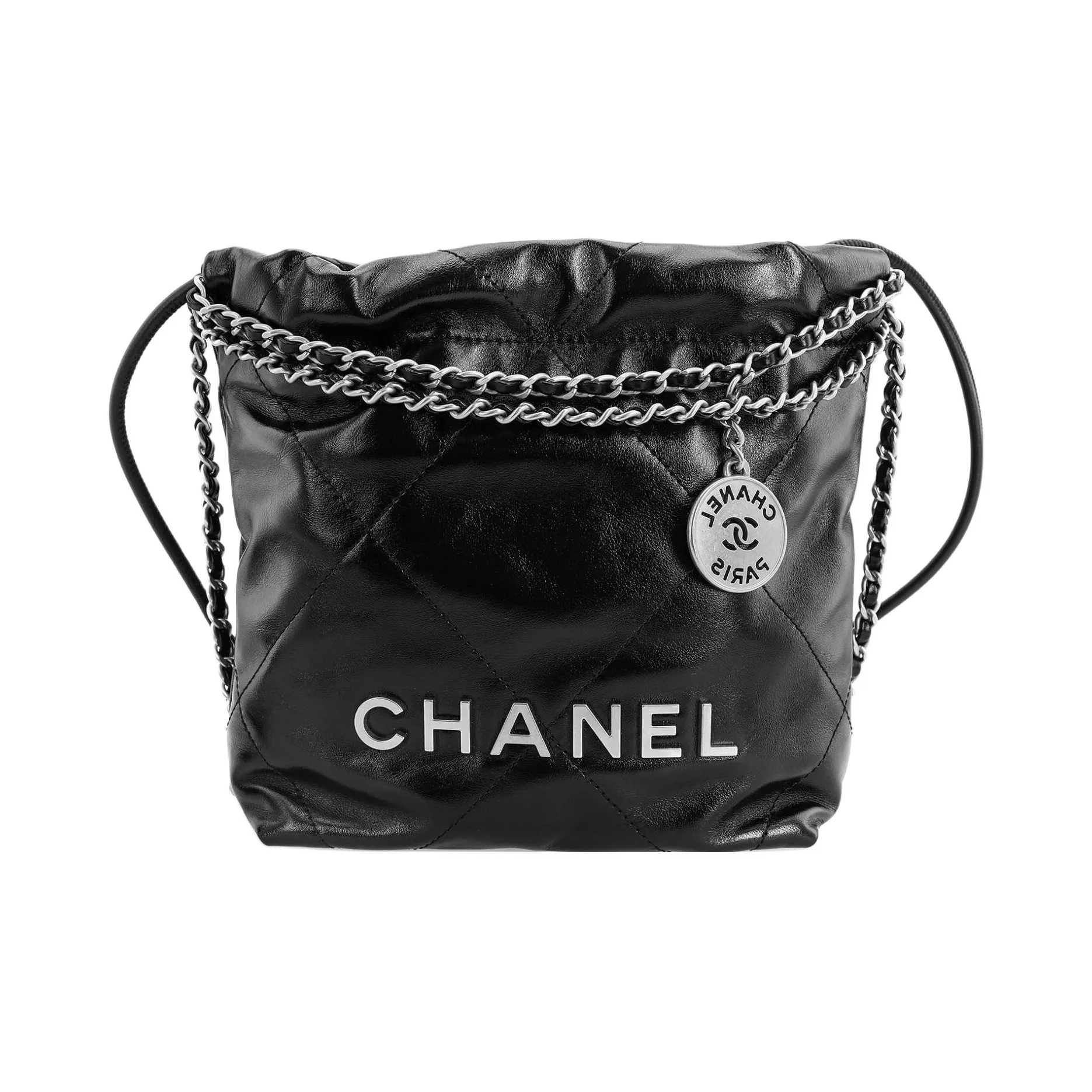 CHANEL Calfskin Bucket Bags Crossbody Bag, Shoulder Bag Mini Women's Black Silver