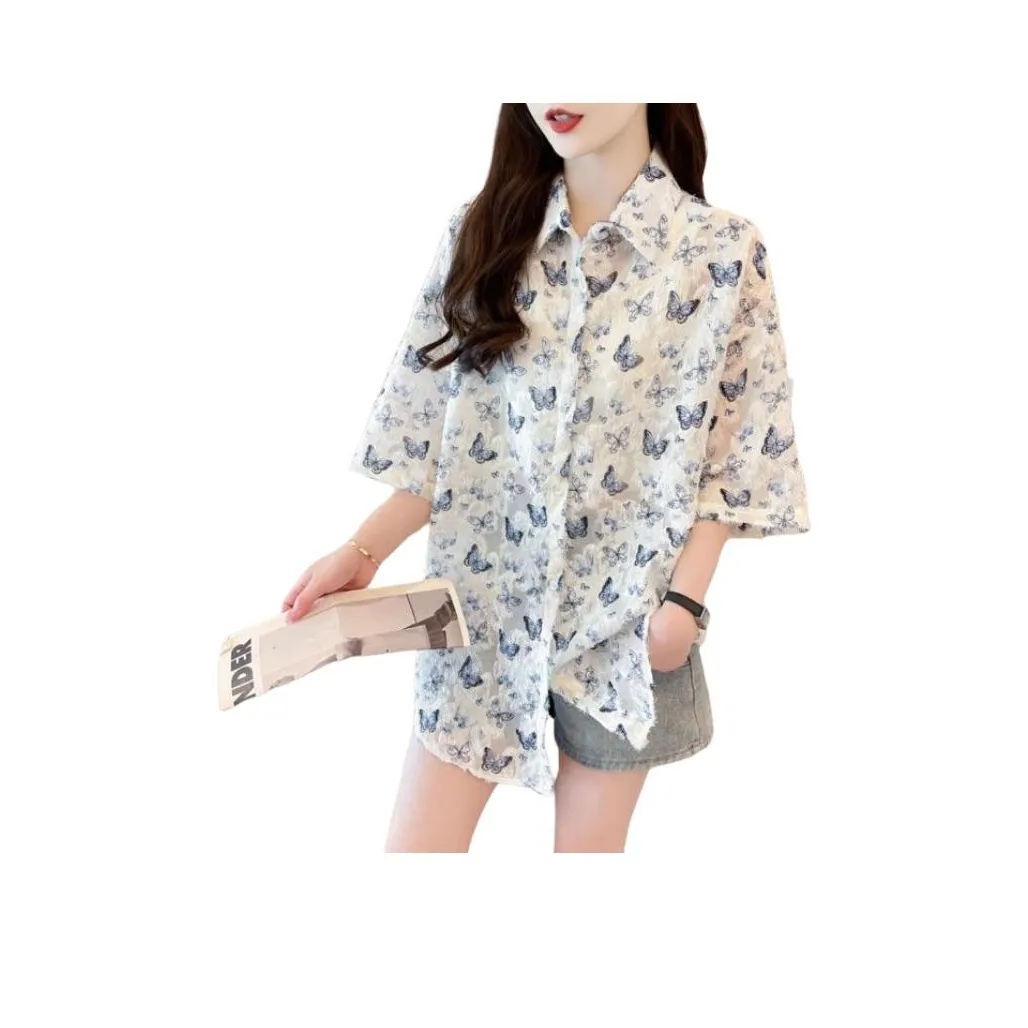 LAKESI Синий Бабочка Женские Рубашки