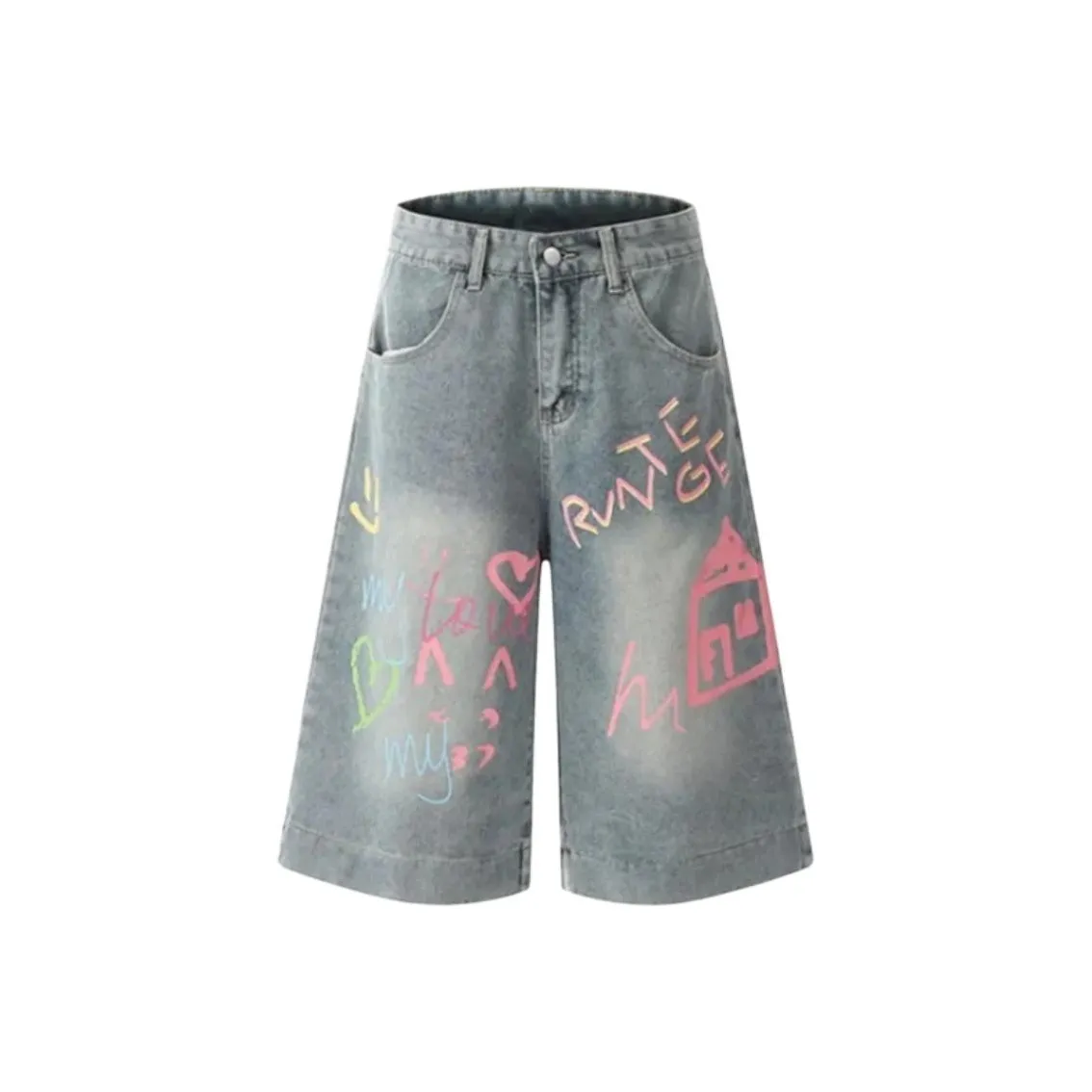 PZGE Граффити Деним Штаны капри Женские Джинсы