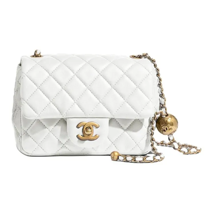 CHANEL Sheepskin Chain Bag, Crossbody Bag, Shoulder Bag Mini Women's White