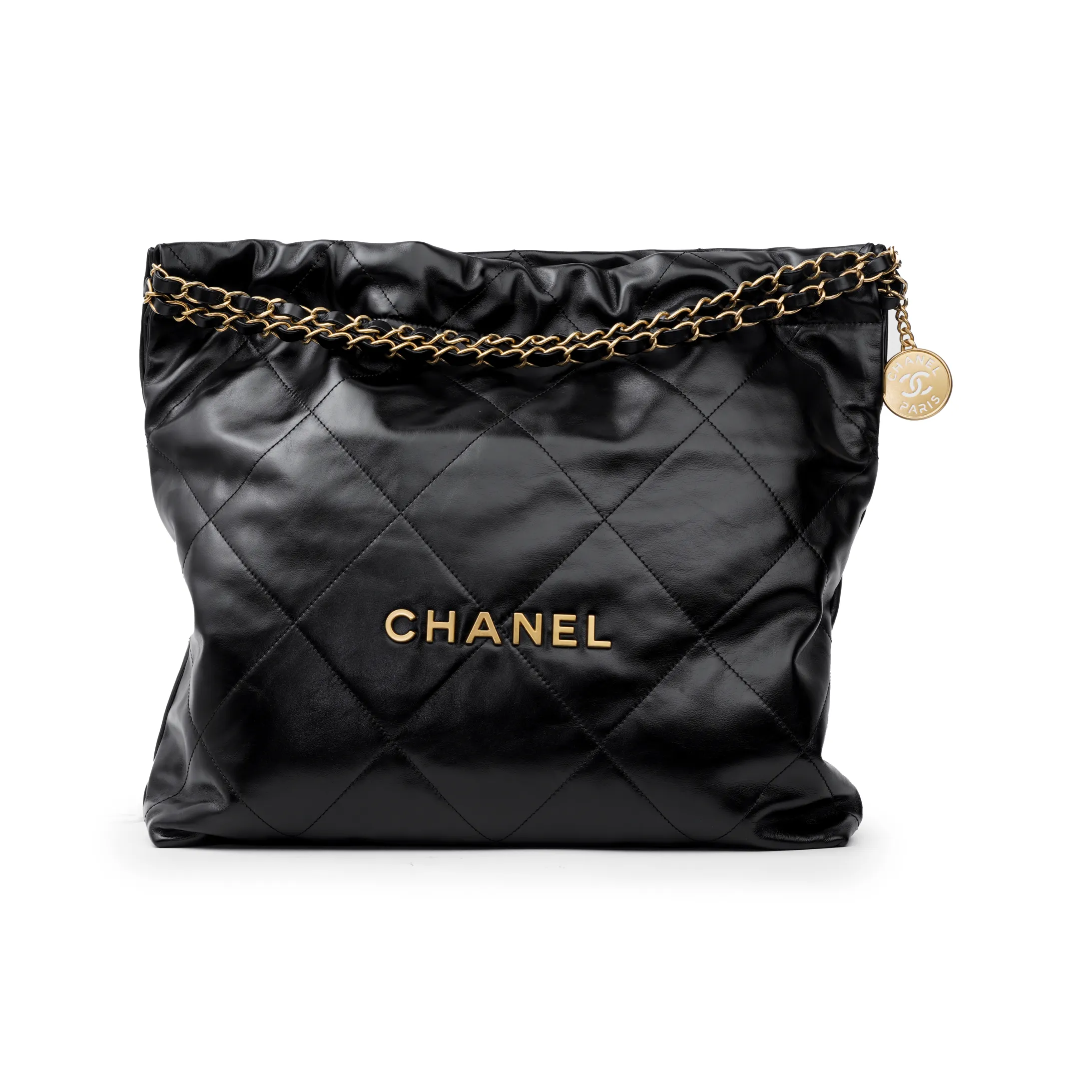 CHANEL 22Bag Medium Handbag Shoulder Bag Shiny Calfskin Black