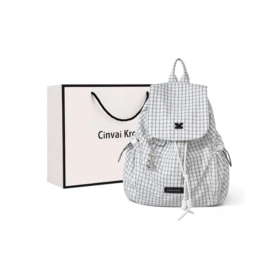CinvaiKrose Ткань Рюкзак Холст Рюкзак Короткий Distance Путешественная Сумка Маленькая Женская Белая Клетка Черная Клетка