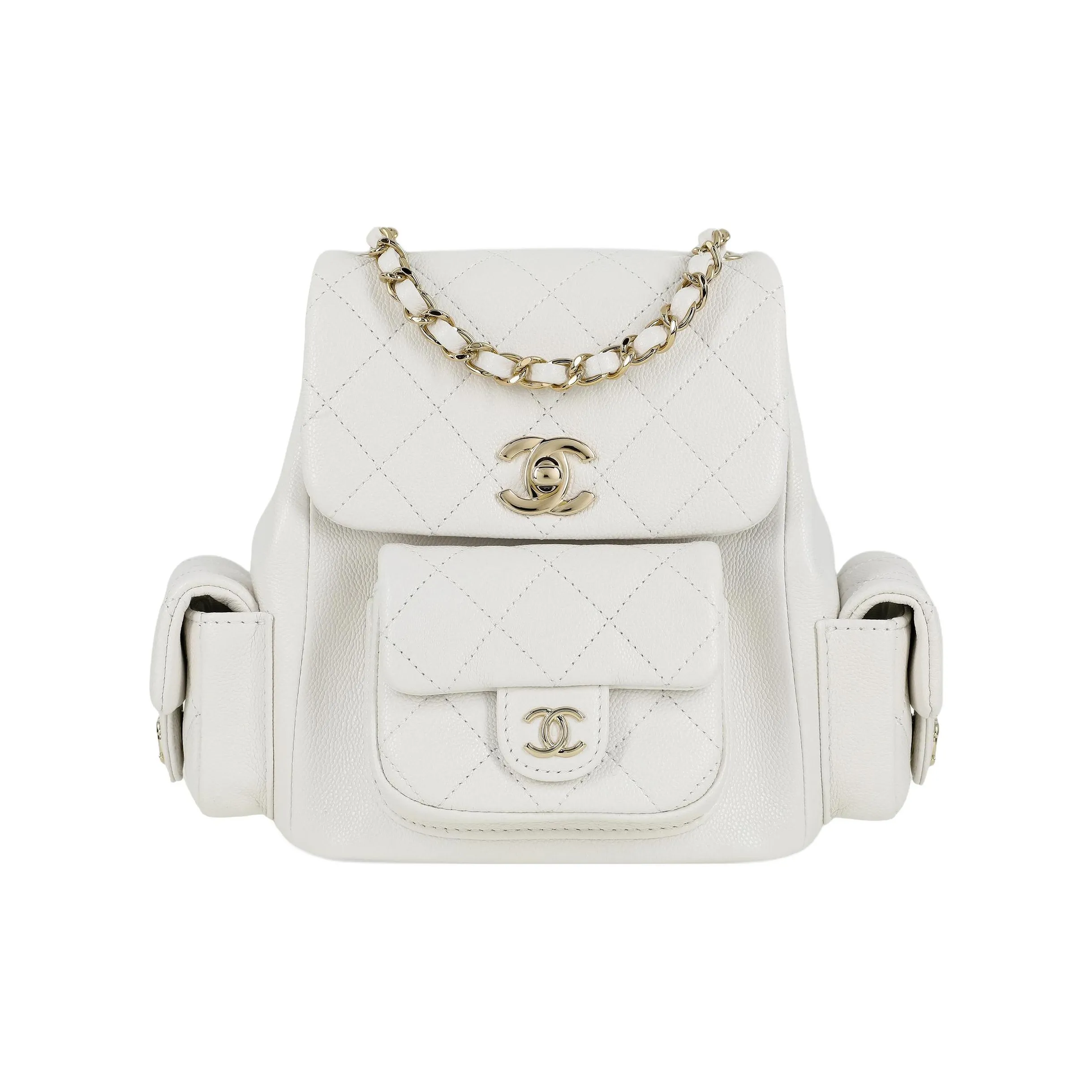 CHANEL Grain Cow Leather Backpack Trumpets Unisex White