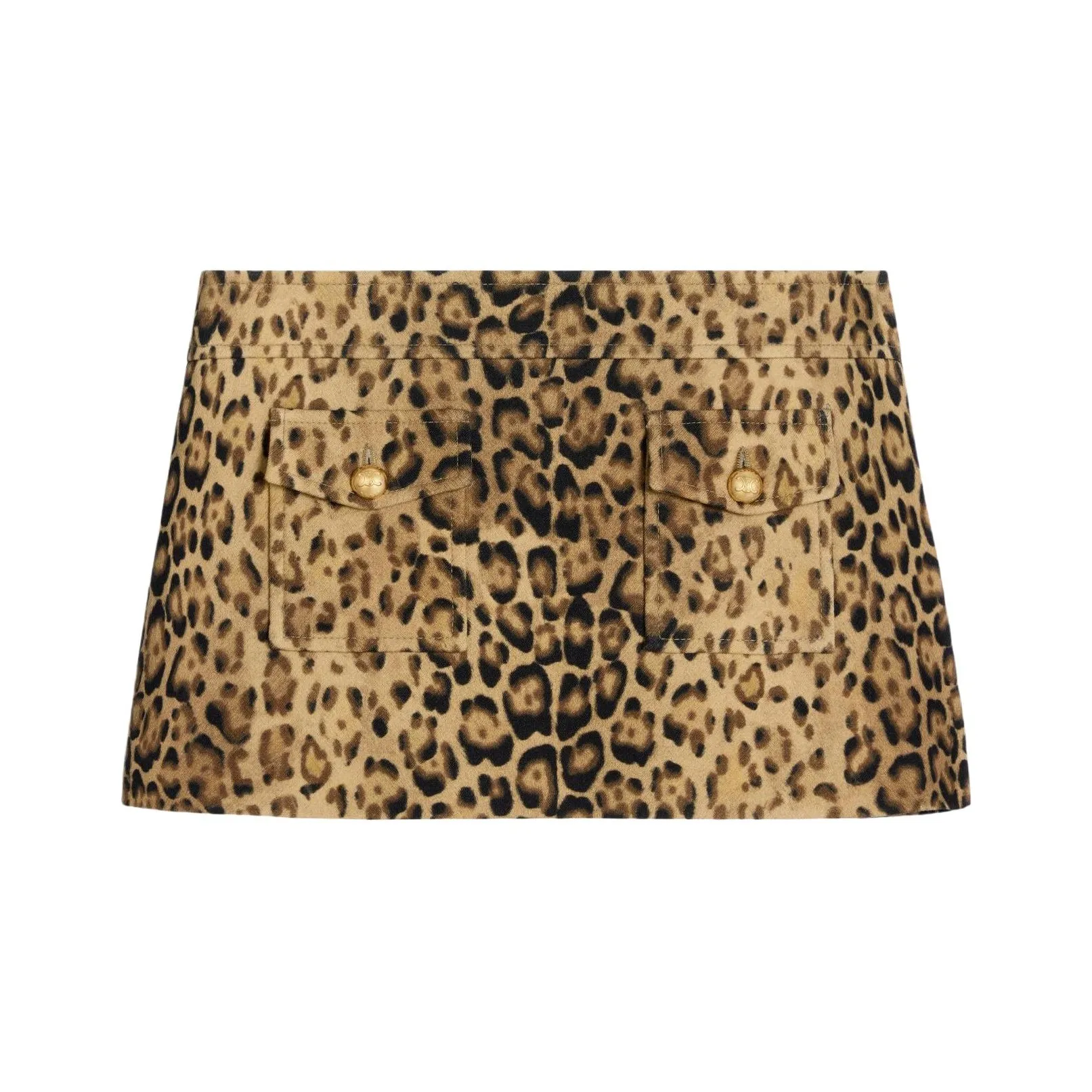 CELINE Bandeau Double Wool Mini Skirt Leopard