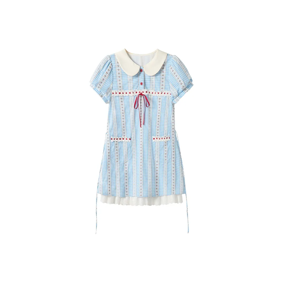 FABRIC PIG Летний Короткий Рукав Платье Женское Синее