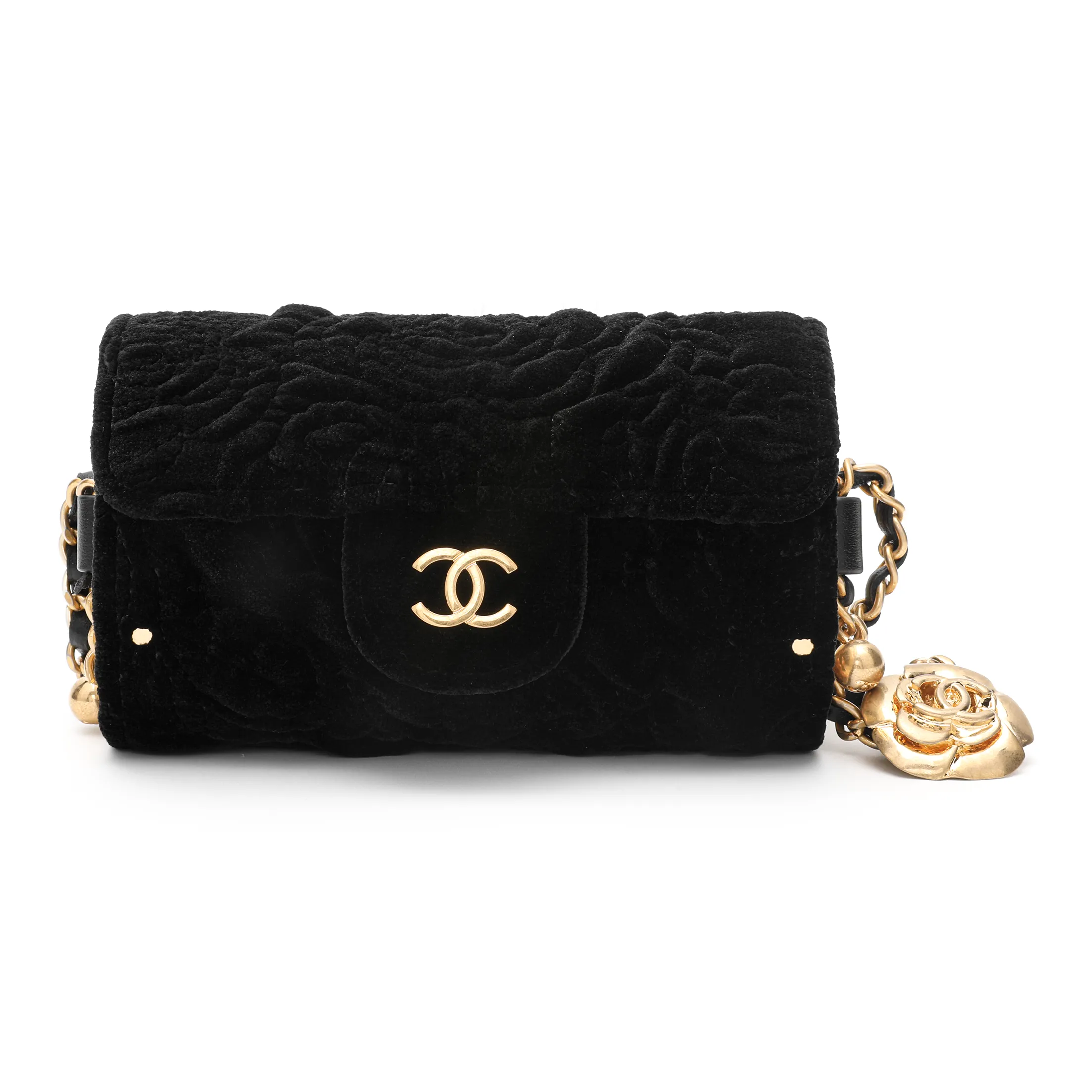 CHANEL Velour Card Holder, Gold Coin Wallet, Flap Bag, Card Holder Women's Black