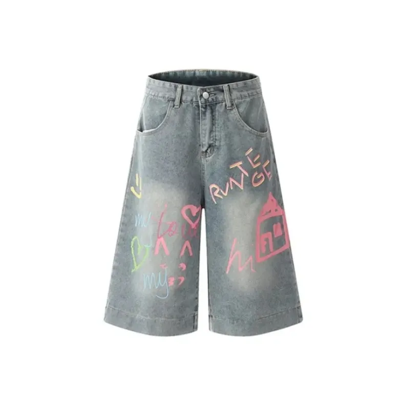 SNZX Граффити Деним Штаны капри Женские Джинсовые шорты
