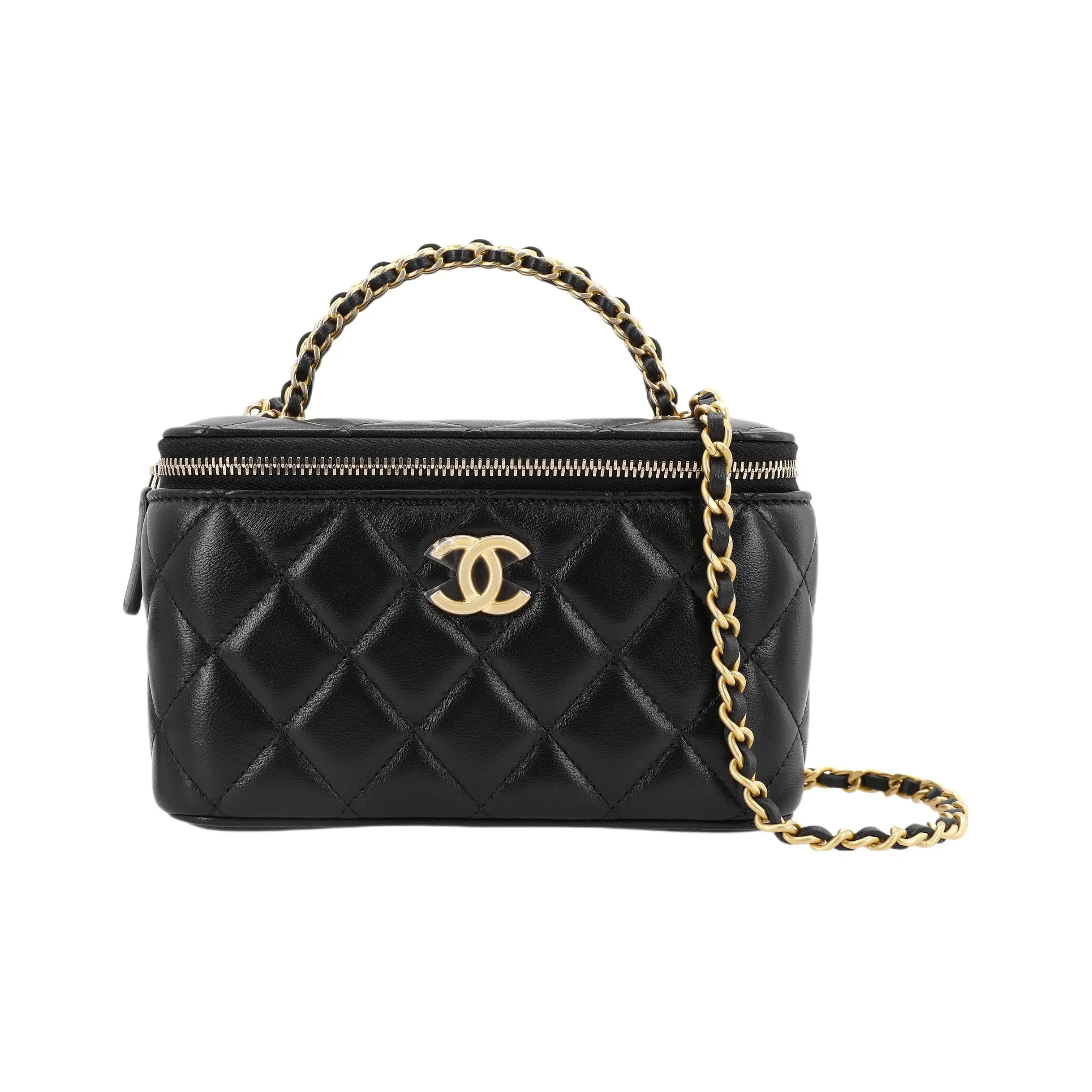 CHANEL Sheepskin Makeup Bag, Shoulder Bag, Crossbody Bag, Handbag Women's Black