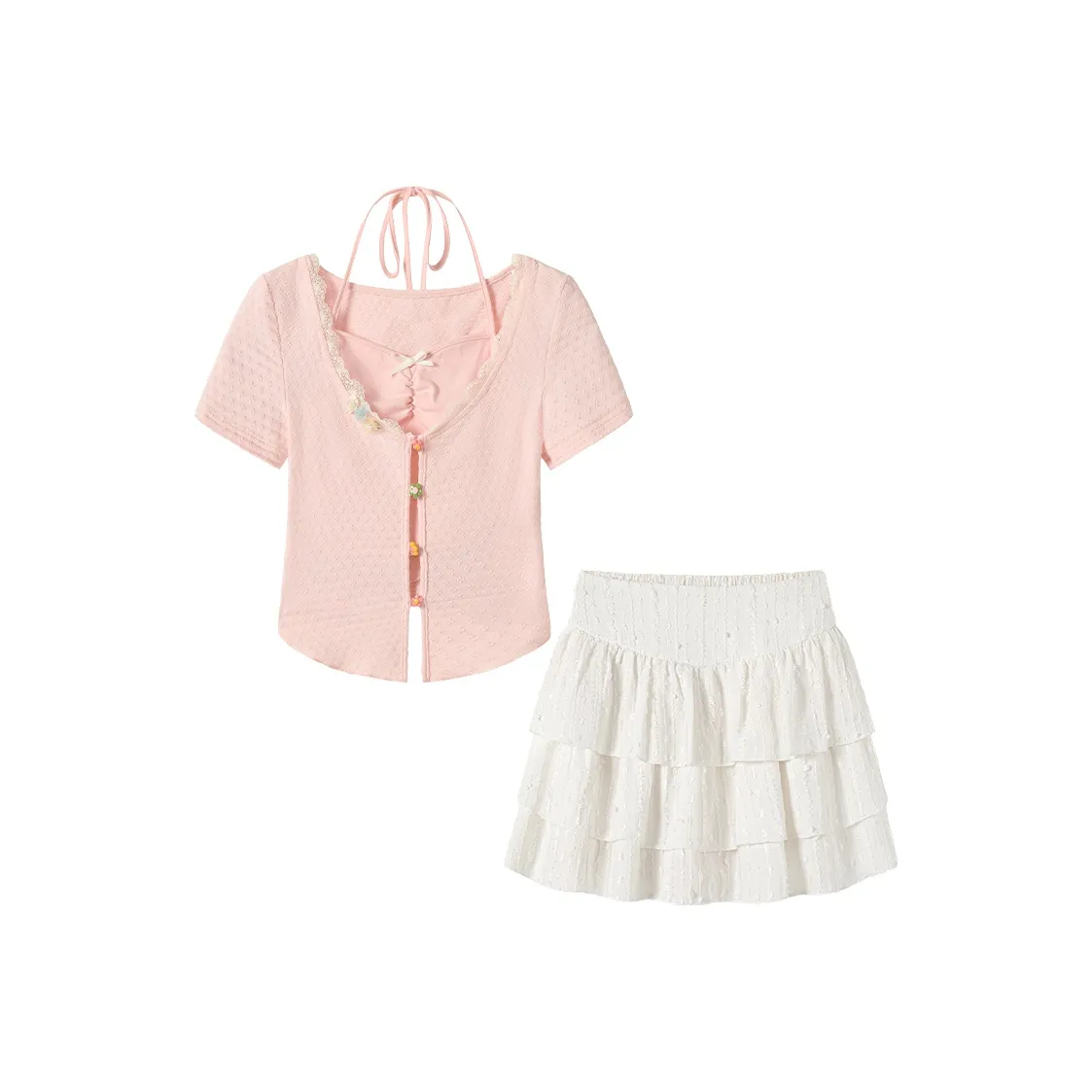 fabric pig Розовый топ + Белая укороченная юбка Женские комплекты с юбкой