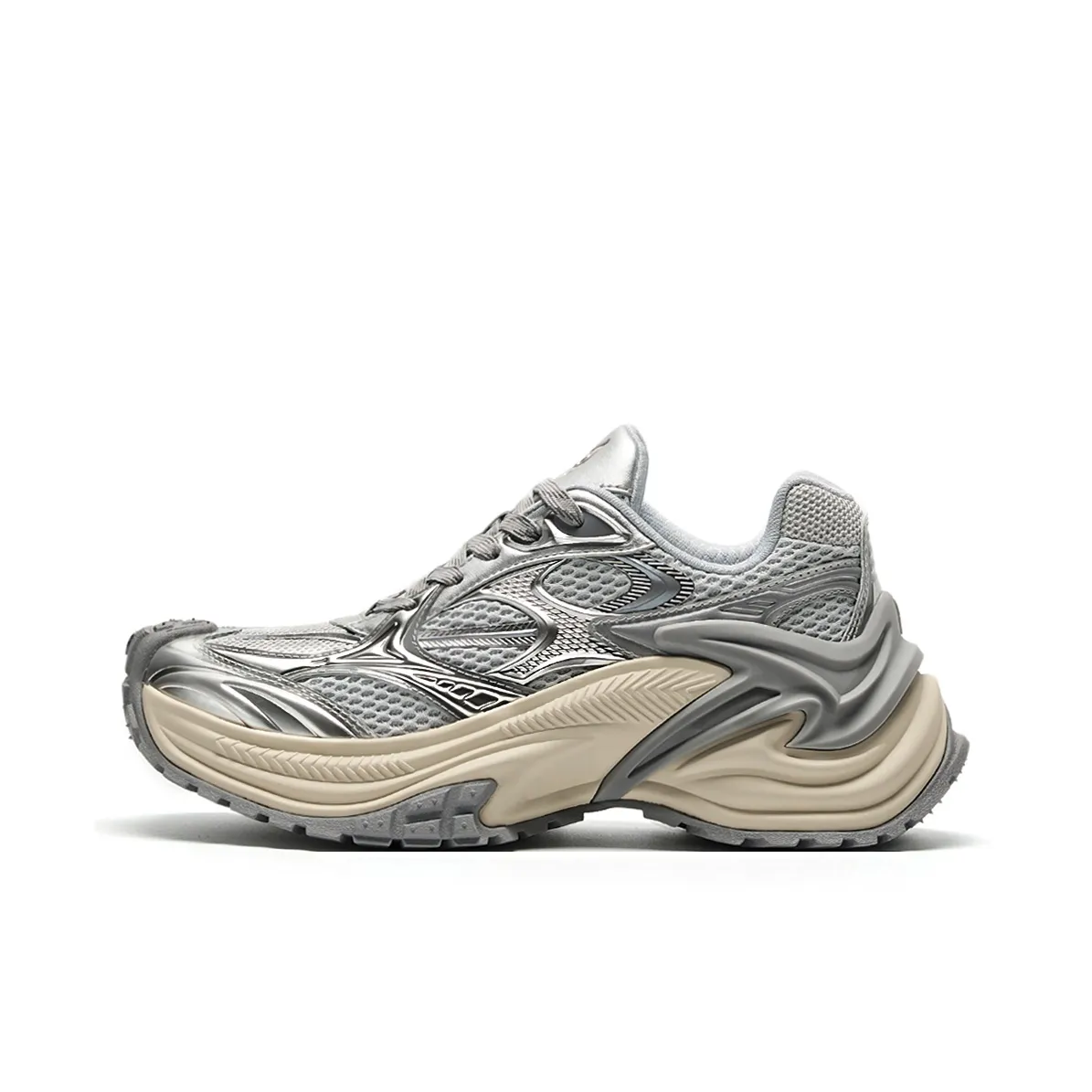 OGR Abrasion Resistant Height Increasing Low Top Running Shoes Unisex Silver