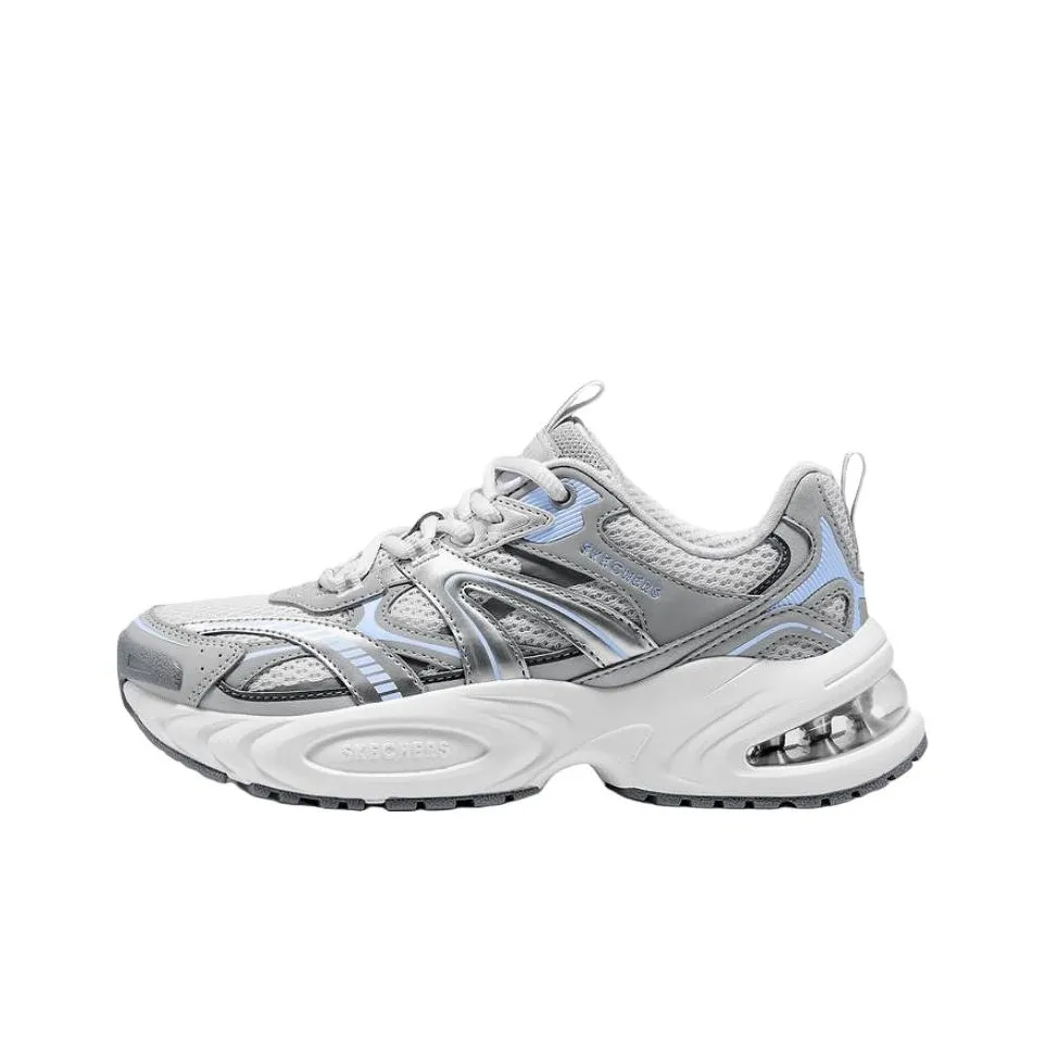 Skechers Уличный Abrasion Resistant визуально увеличивает рост Низкий Топ Толстая подошва Кроссовки Женские Серебряный Серый Синий