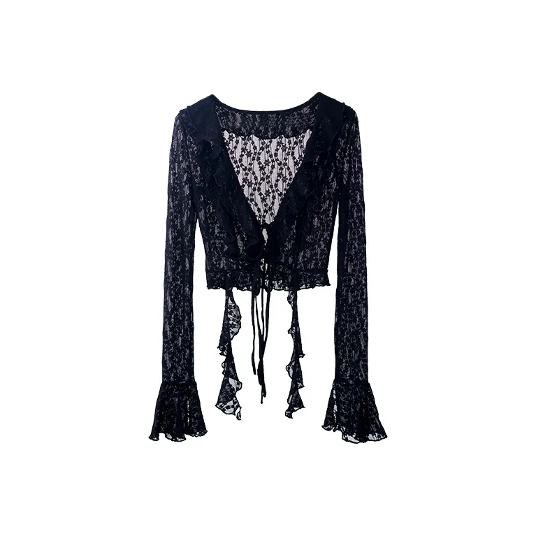 Blovelan Полночный черный Женские Шифоновые рубашки