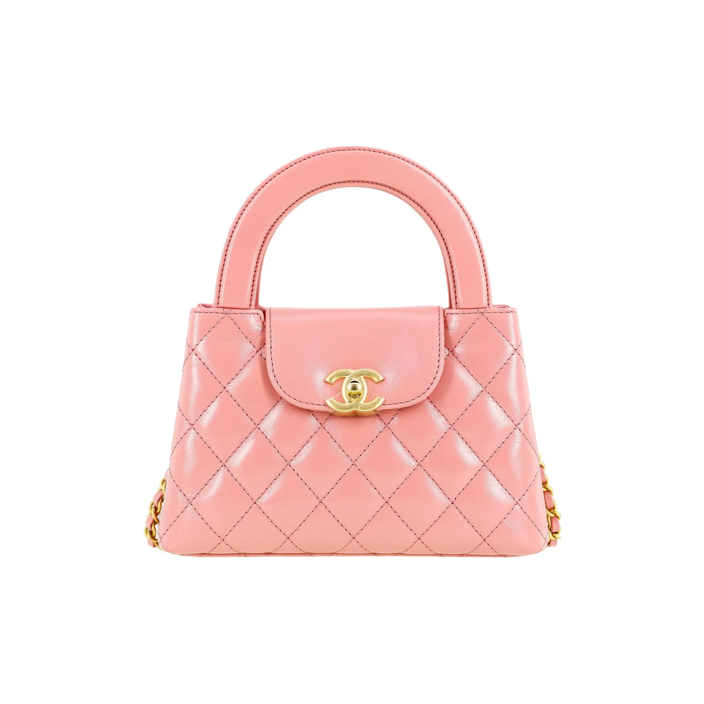 CHANEL Calfskin Crossbody One Shoulder Handbag Mini Women's Coral Red