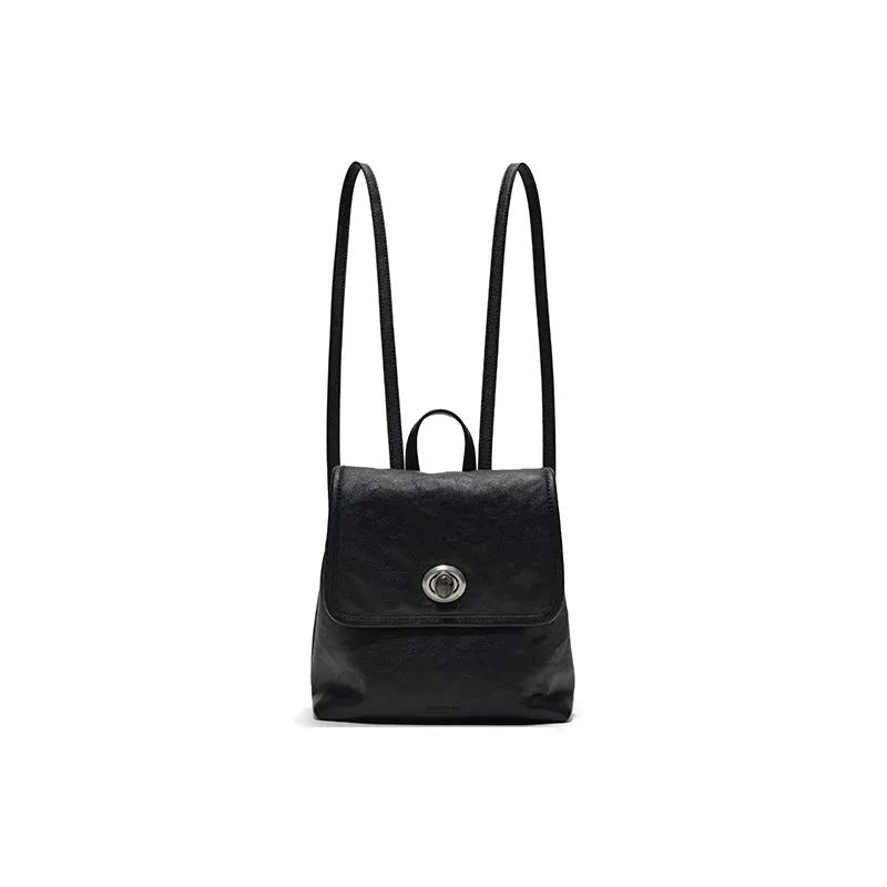 Simedin Рюкзак из коровьей кожи большой женский глубокий черный античный серебристый