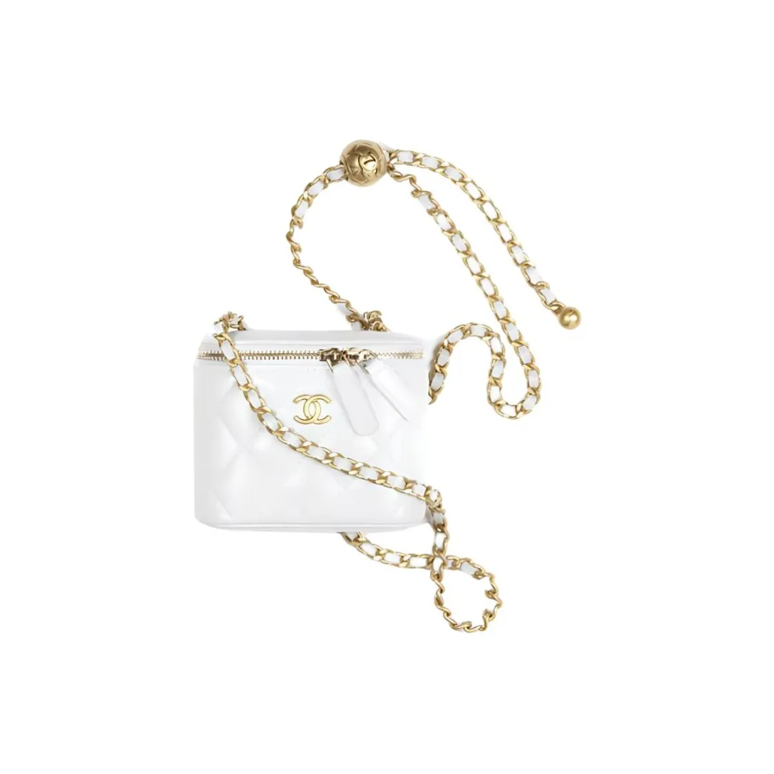 CHANEL Little Golden Ball Lambskin Mini Square Flap Bag, Box Bag, Shoulder Bag, Crossbody Bag Women's White