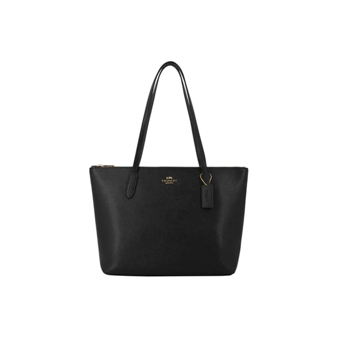 COACH Zip Top Tote Leather Tote Bag, Shopping Bag, Handbag, Shoulder Bag Regular Women's Pure Black