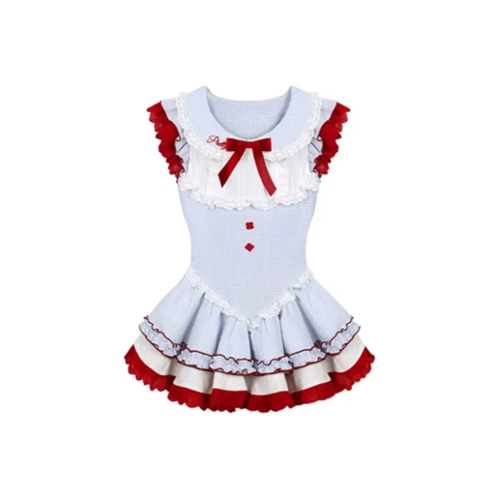 MISTVB Синий красный Женские Лолита Платья