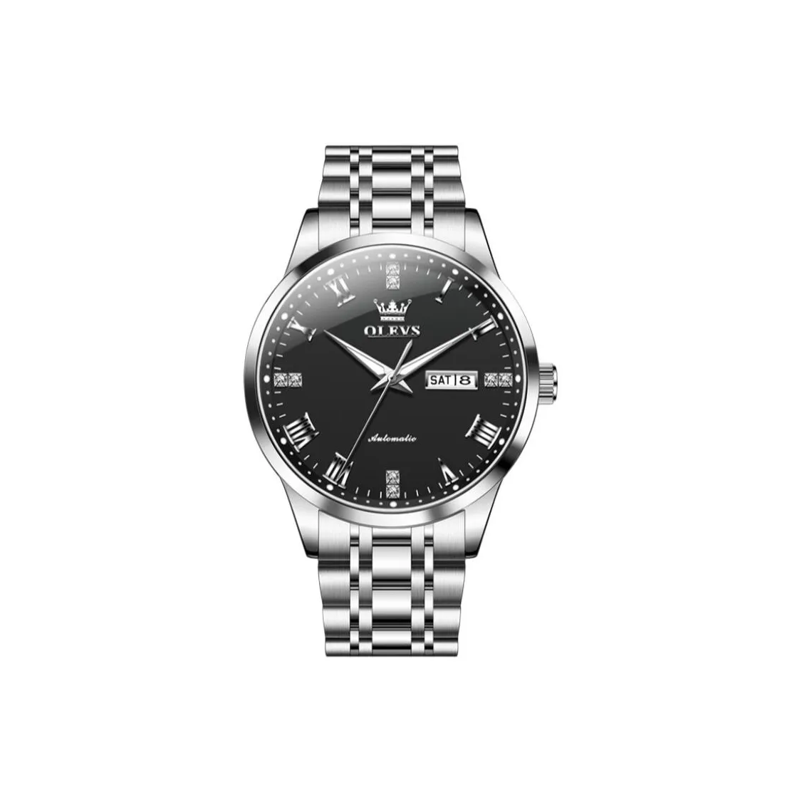 OLEVS Minimalist Series Mechanical Movement Stainless Steel Watchband Watch Men's Watches Black Dial