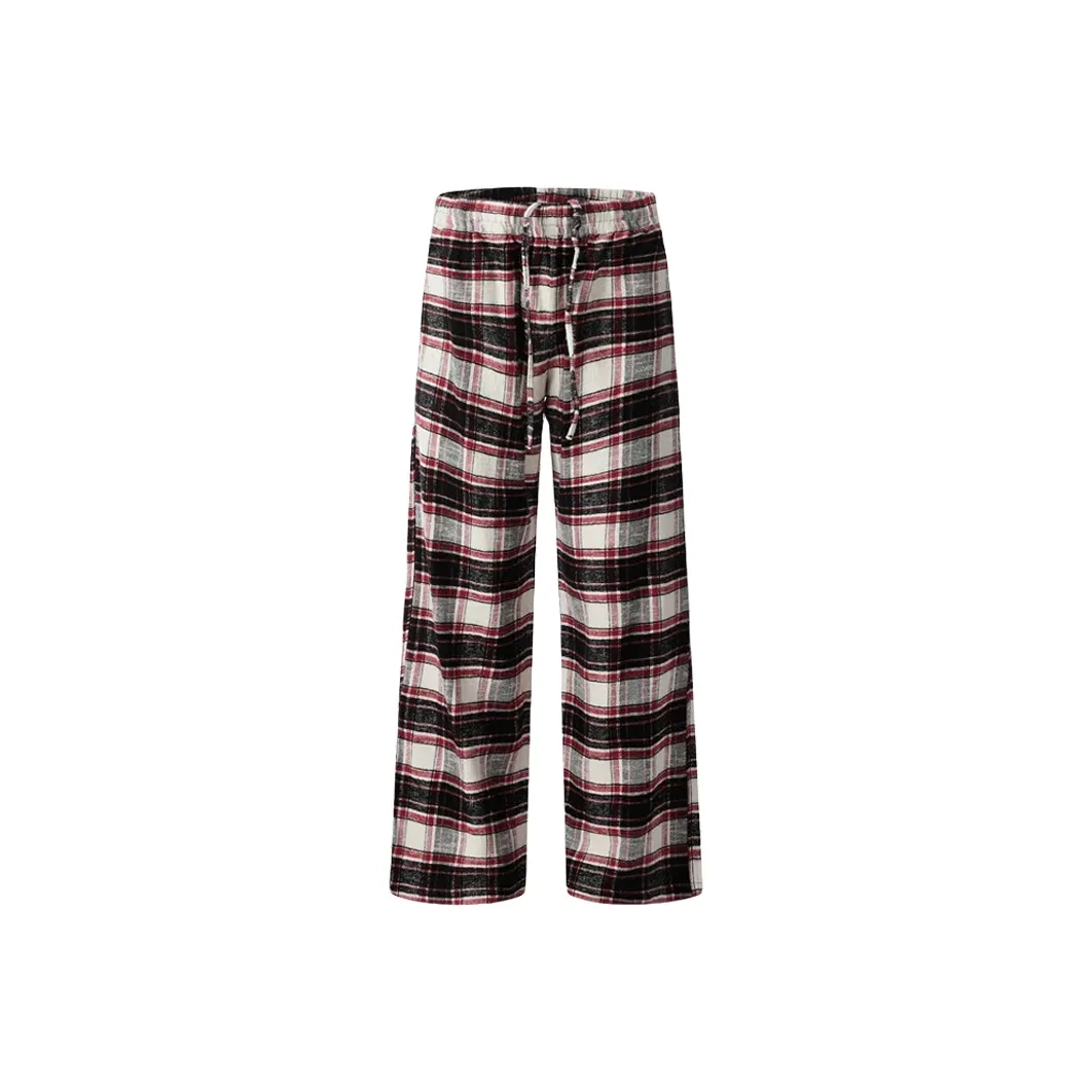 UNDERTIDES Red Plaid Unisex Casual Pants UNDERTIDES Красные Клетчатые Унисекс Повседневные Штаны