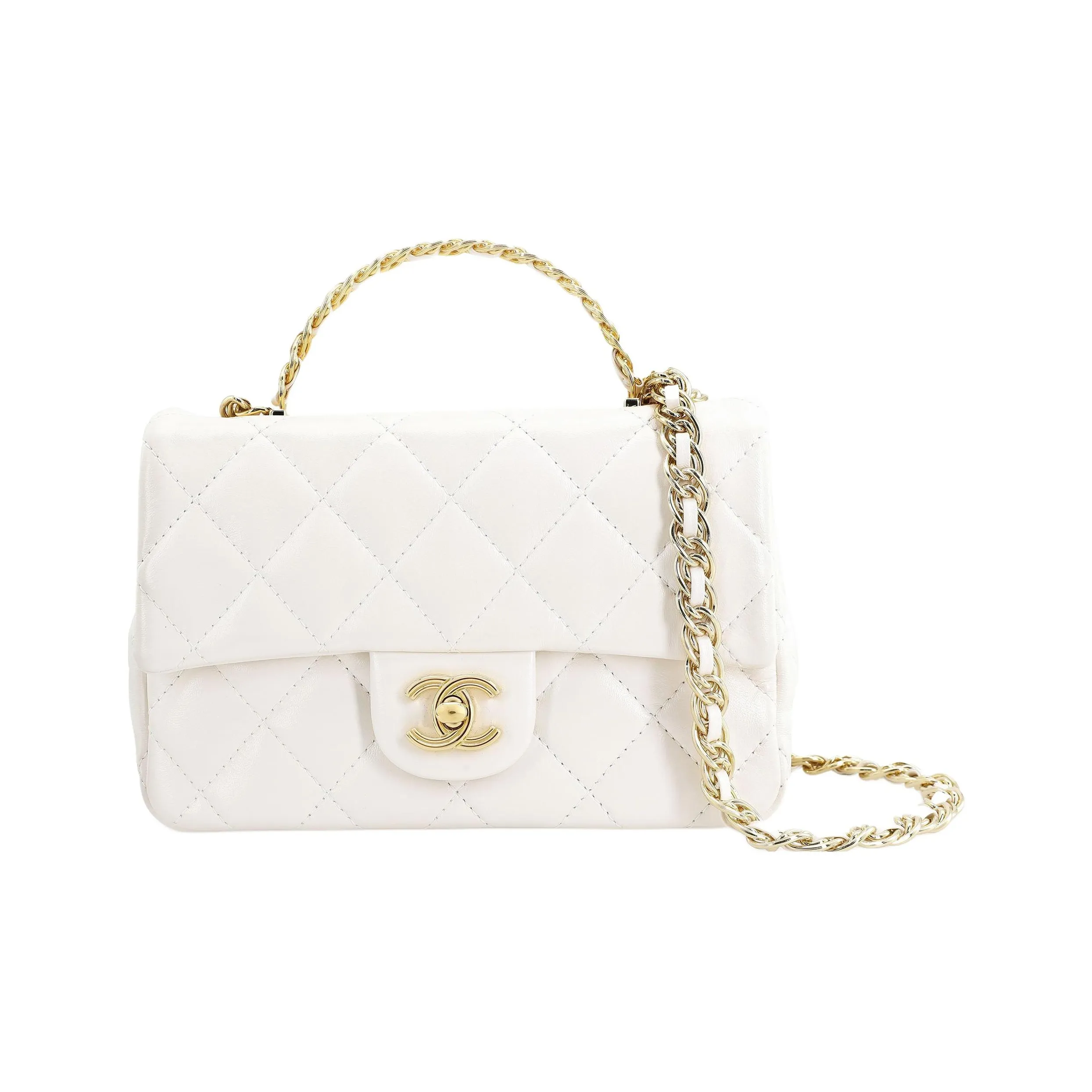 CHANEL Bright Lambskin Flap Bag, Shoulder Bag, Crossbody Bag, Handbag Trumpets Women's White