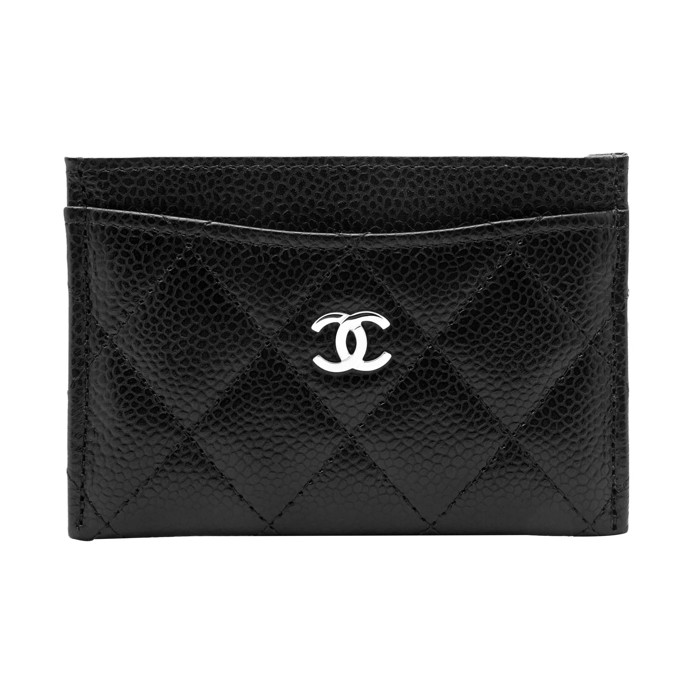 CHANEL Grain Calfskin Card Holder Women's Black