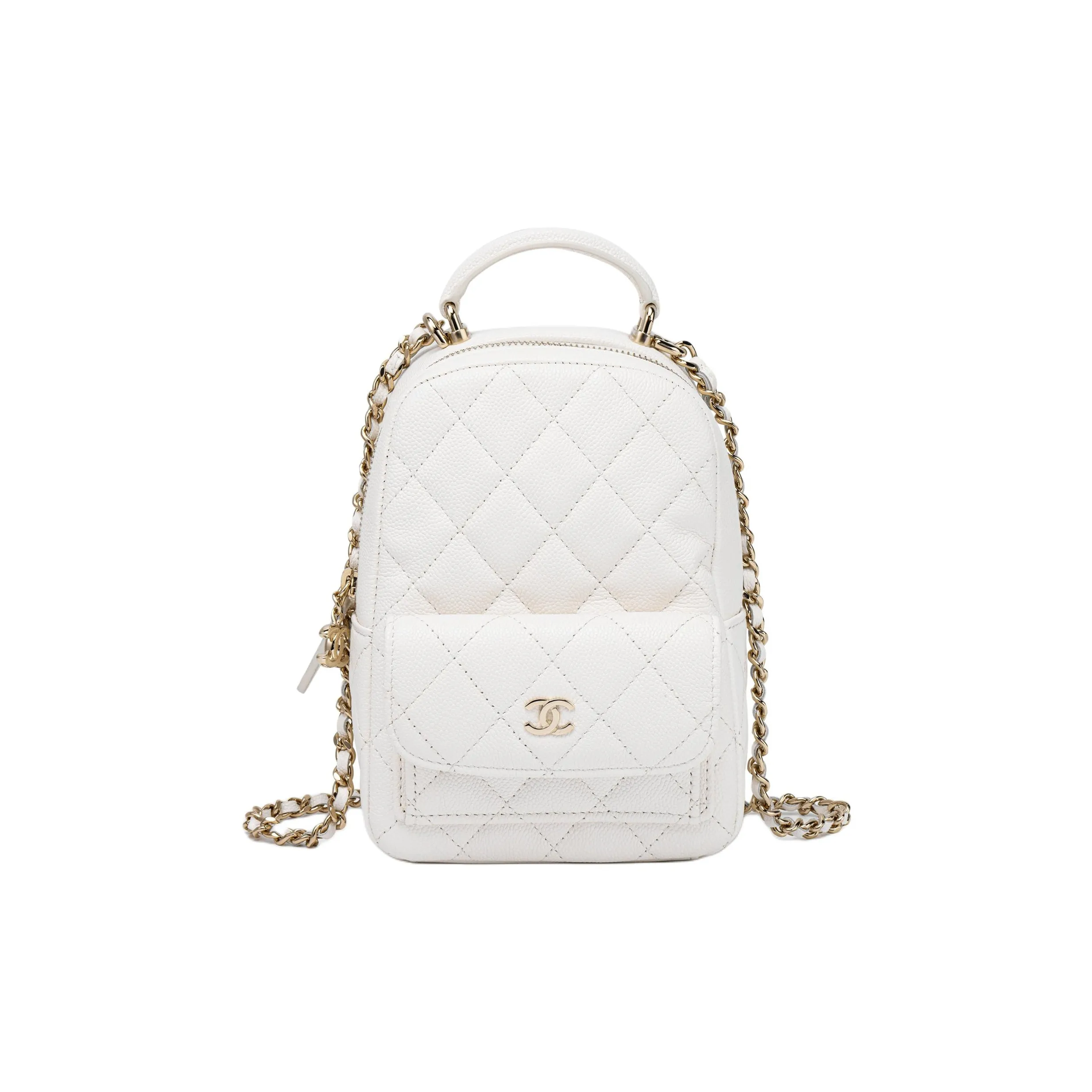 CHANEL Grain Cow Leather Backpack Mini Women's White