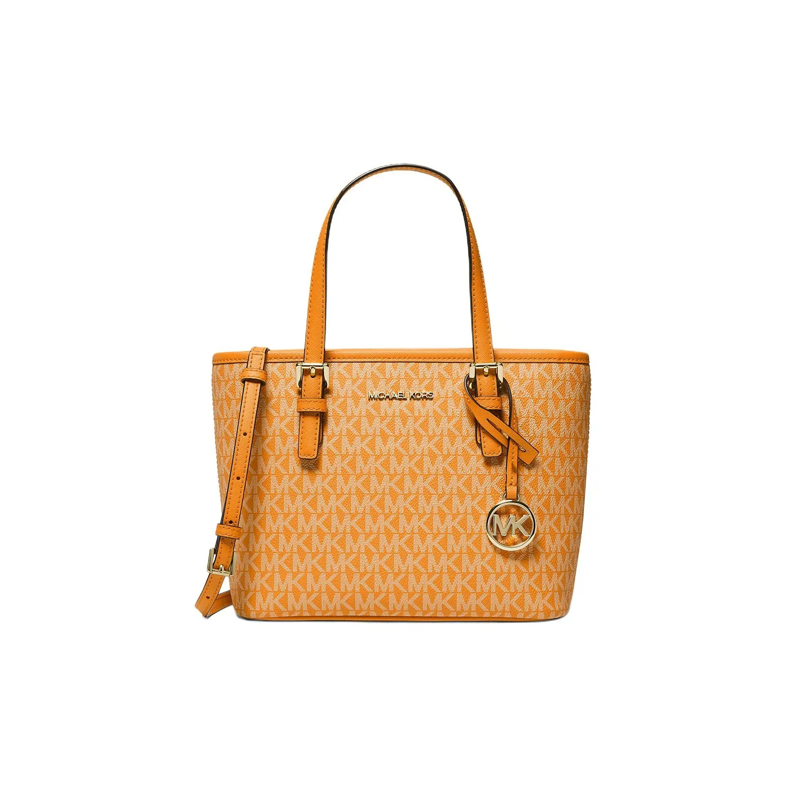 MICHAEL KORS Jet Set Travel Monogram Canvas With Leather Shoulder Bag Crossbody Bag Handbag Extra Small Women's Orange