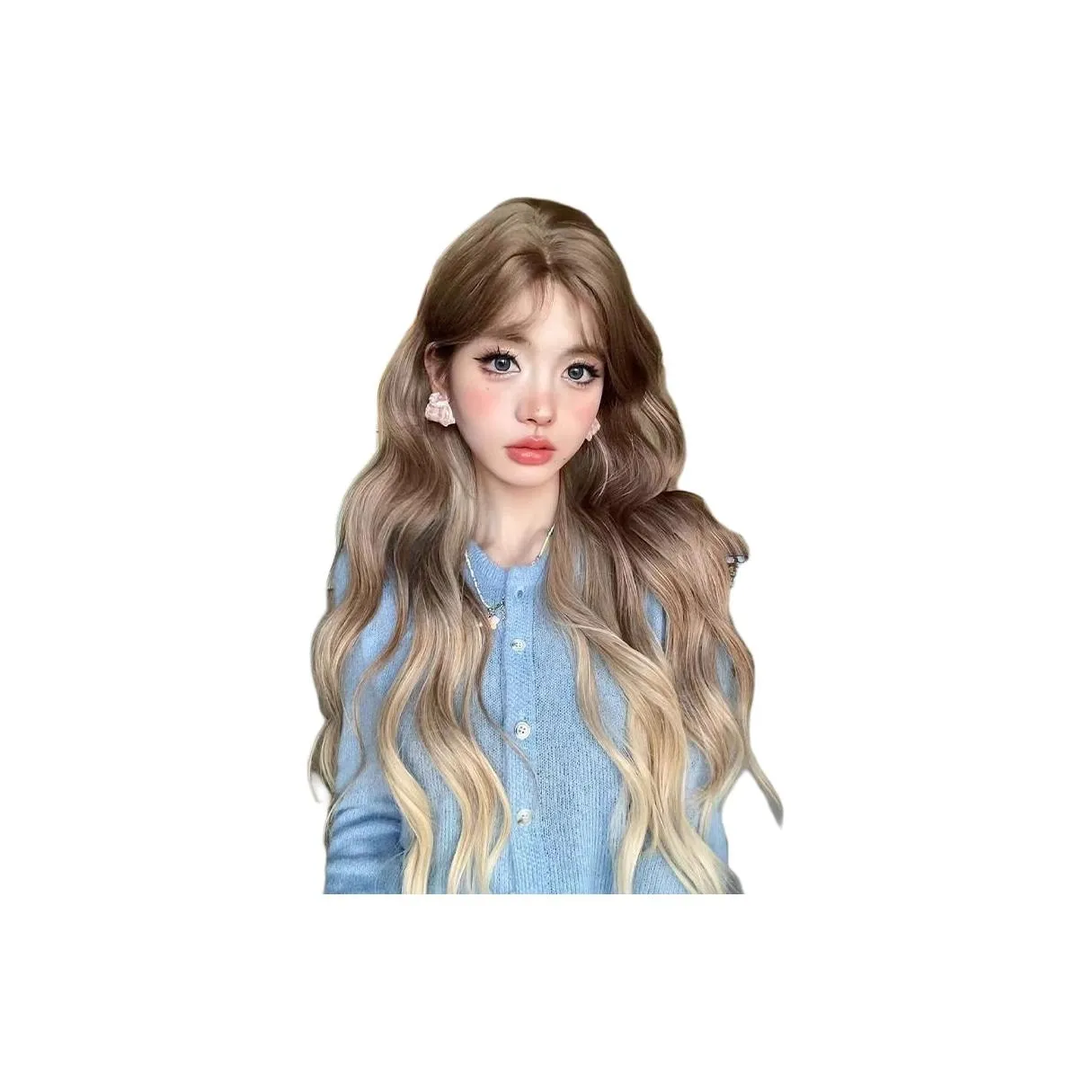 Gentle Welcome Перука Влиятельный Перука Средняя Длина Прямая Волна Длинная Кудрявая Белый Золото Градиентная Перука с Кружевной Передней Частью