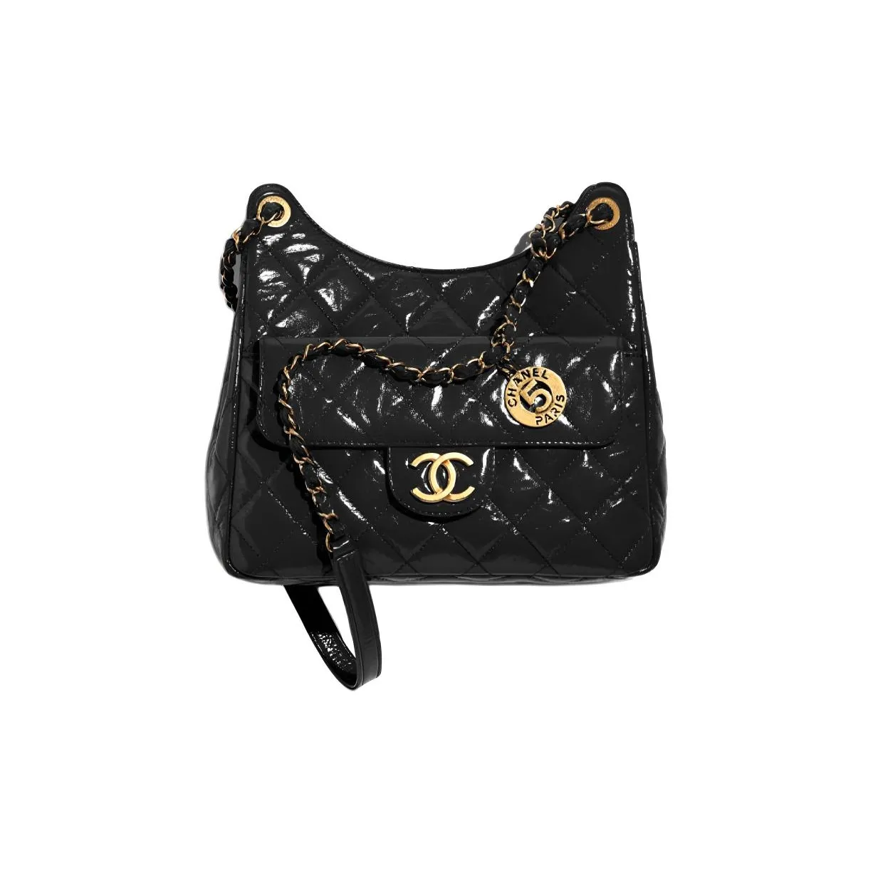 CHANEL 23C Spring HOBO Calfskin Hippie Bag, Shoulder Bag, Crossbody Bag Medium Size Women's Black