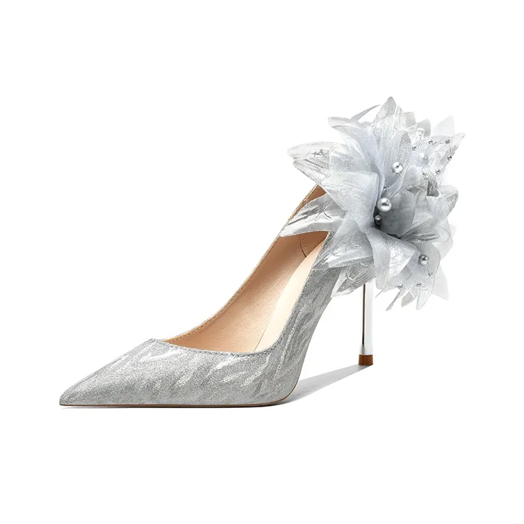 Crelinkxlat Узкий каблук Высокие каблуки Женские Серебряные