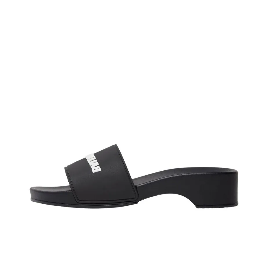 Balenciaga Logo Pool Clog Slide Black White Women's
