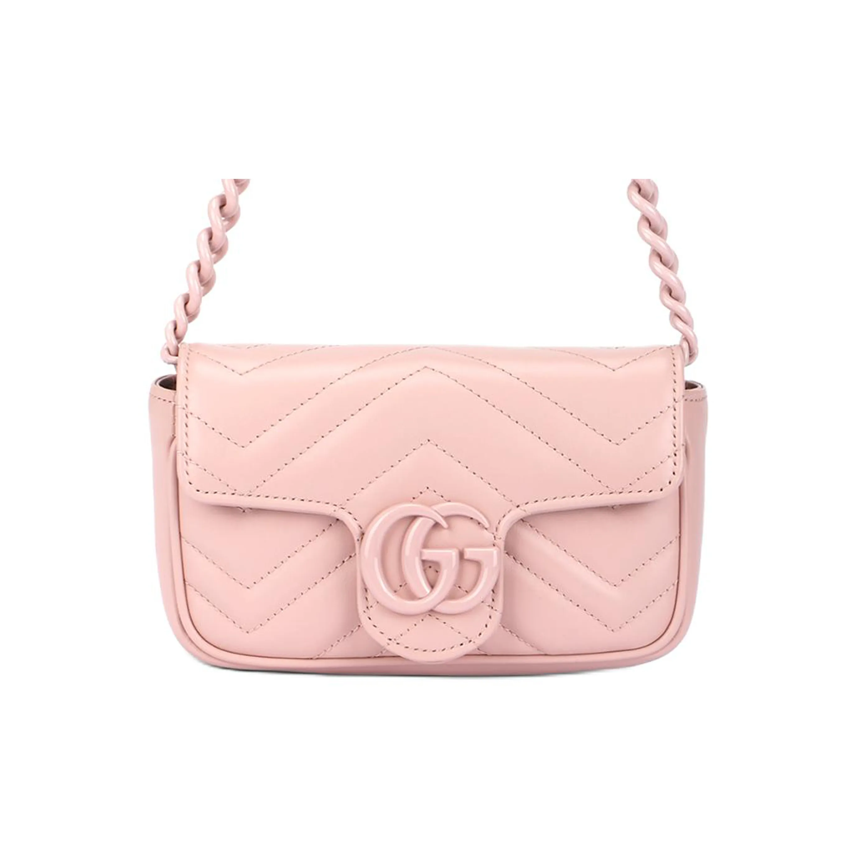 GUCCI GG Marmont V Shaped Quilted Leather Flap Bag Fanny Pack, Shoulder Bag Women's Light Pink