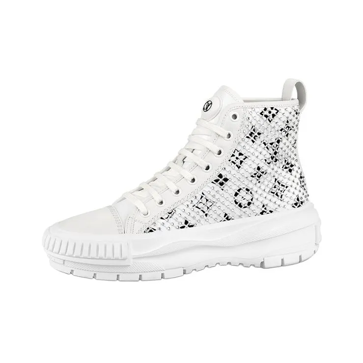 LOUIS VUITTON Lv Squad Ankle Sneakers 'White With Crystal Monogram' Women's